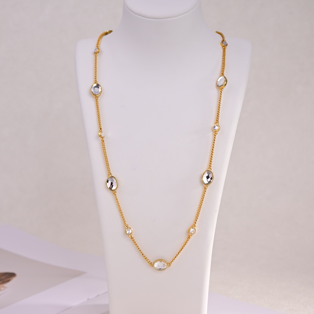 Miu Miu Metal Necklace With Crystals - FashionPlug