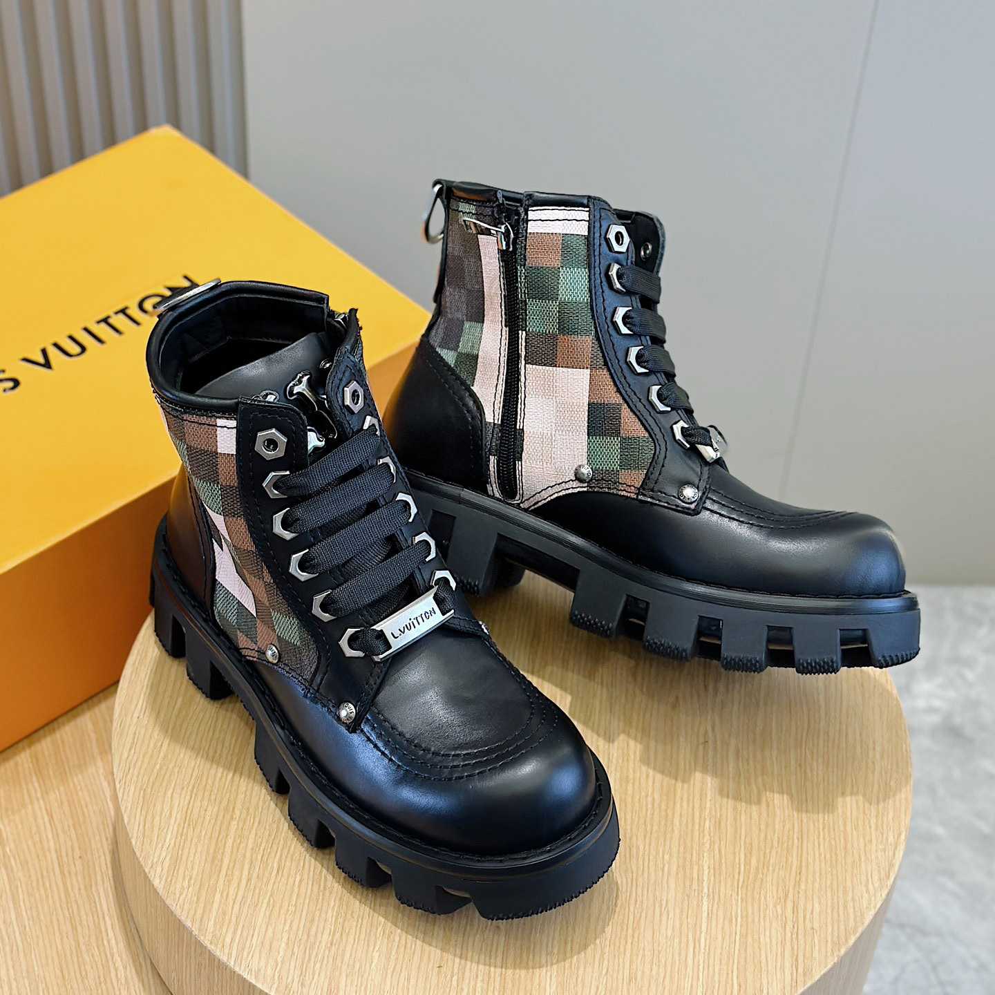 Louis Vuitton LV Checker Combat Boot   1ACNEX - FashionPlug