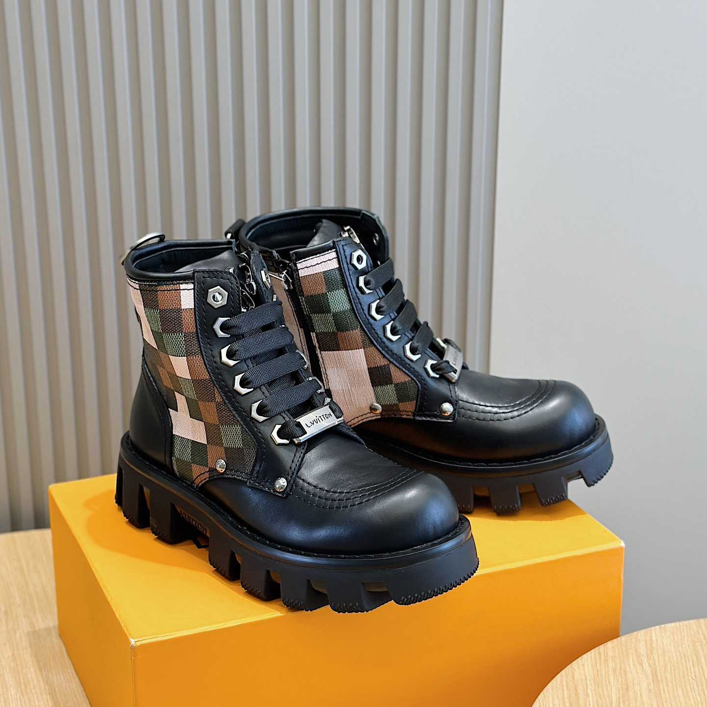 Louis Vuitton LV Checker Combat Boot   1ACNEX - FashionPlug