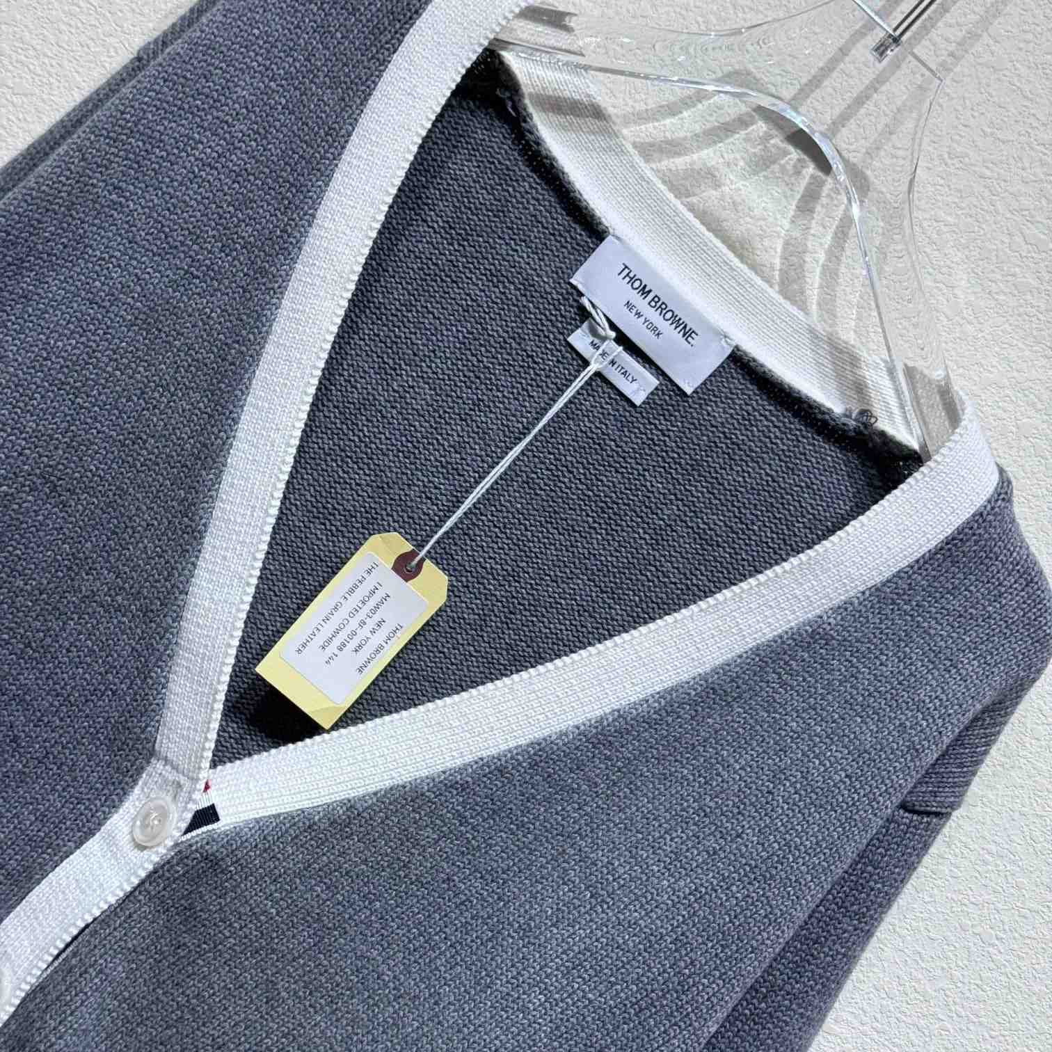 Thom Browne Cotton Hector Pointelle 4-bar V-neck Cardigan - FashionPlug