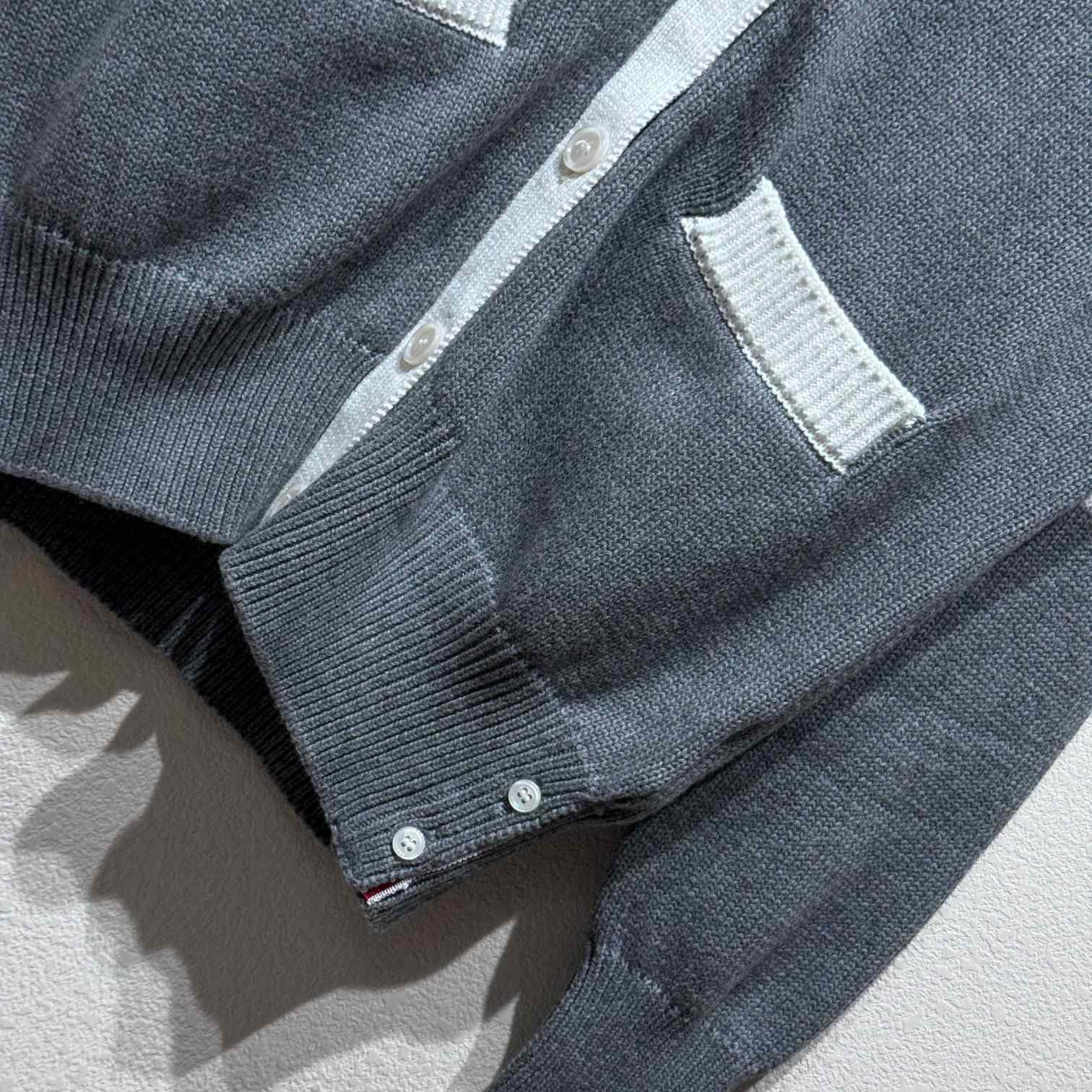 Thom Browne Cotton Hector Pointelle 4-bar V-neck Cardigan - FashionPlug
