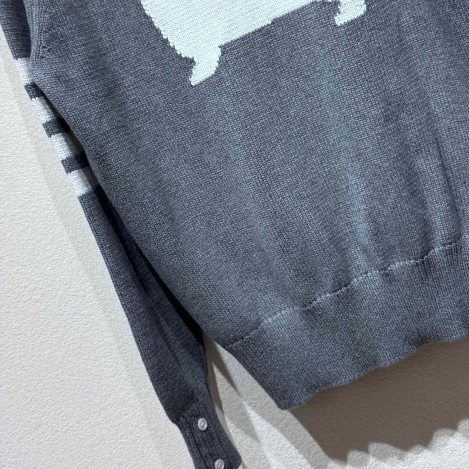 Thom Browne Cotton Hector Pointelle 4-bar V-neck Cardigan - FashionPlug