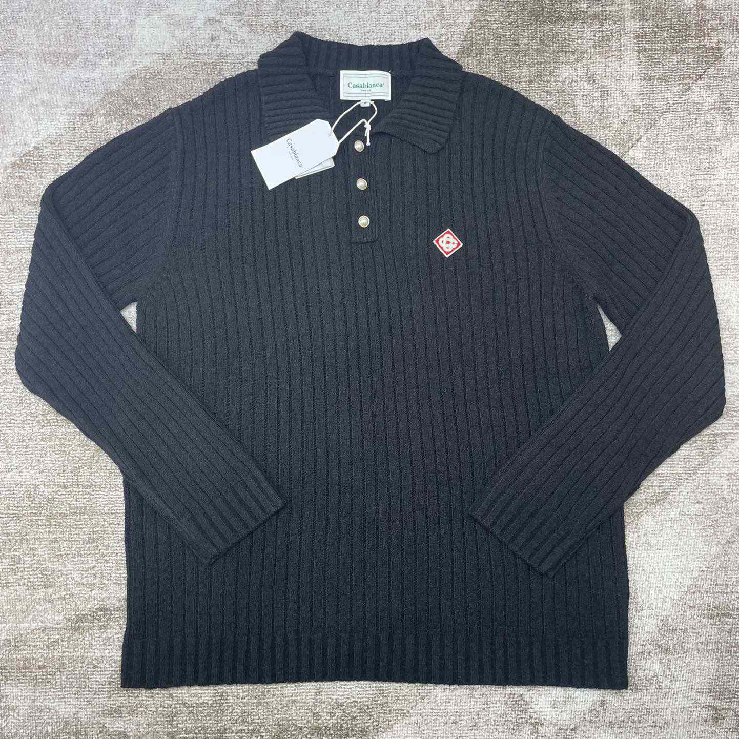 Casablanca  Ribbed Bouclé Cotton-Blend Polo Shirt   D0066 - FashionPlug