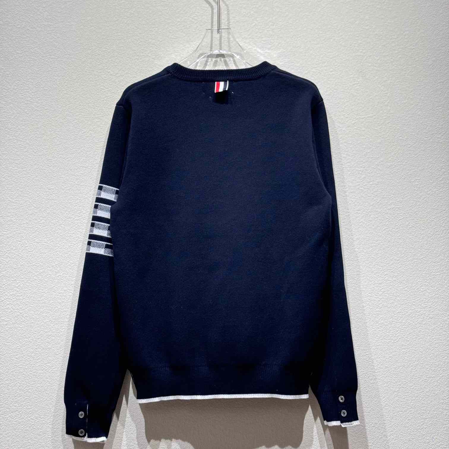 Thom Browne Cotton Crepe Buffalo Check Jacquard Hector Icon Crewneck 4-bar Pullover - FashionPlug