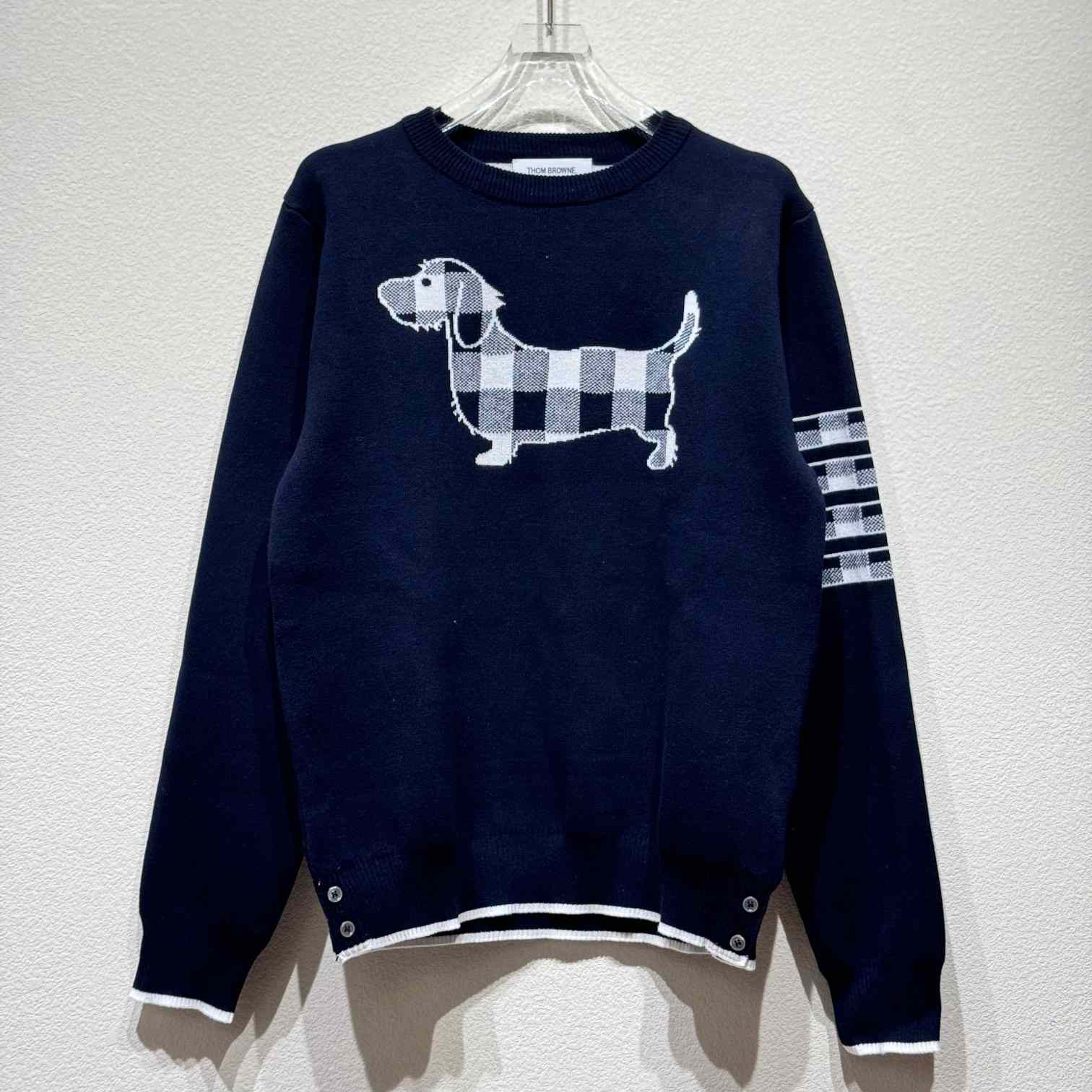 Thom Browne Cotton Crepe Buffalo Check Jacquard Hector Icon Crewneck 4-bar Pullover - FashionPlug