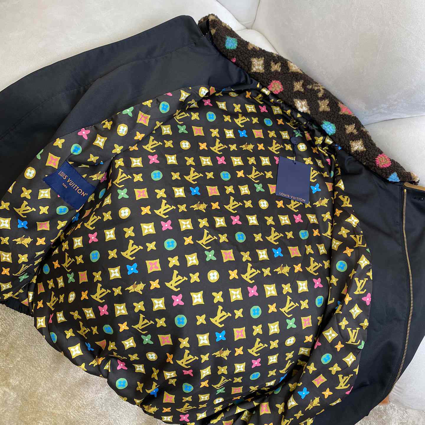 Louis Vuitton Cotton Aviator Jacket With Monogram Fleece Collar   - FashionPlug