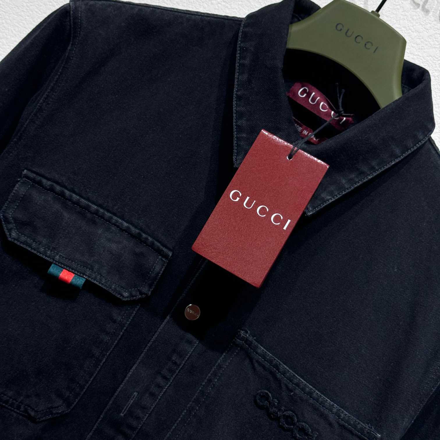 Gucci Denim Shirt With Gucci Embroidery - FashionPlug