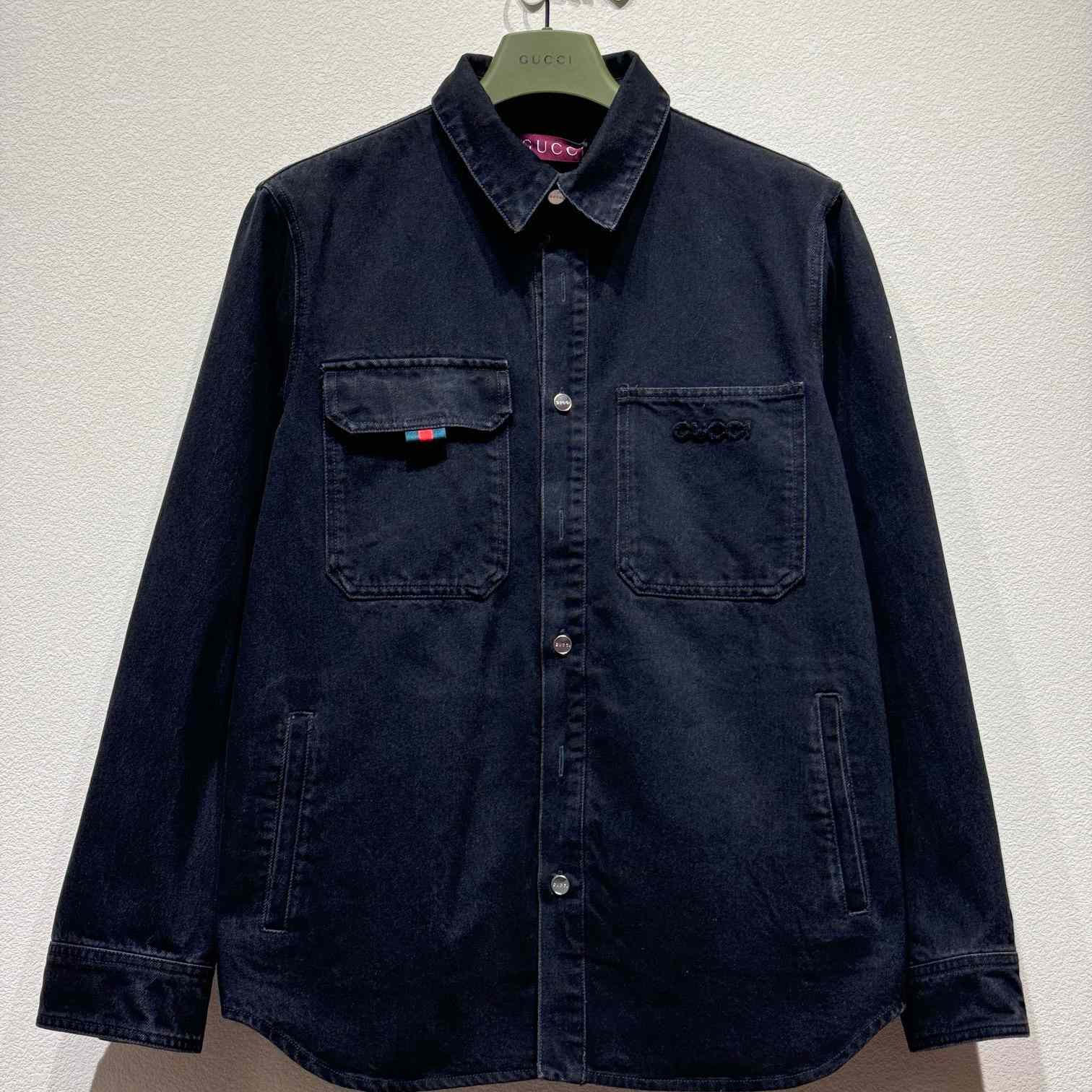 Gucci Denim Shirt With Gucci Embroidery - FashionPlug