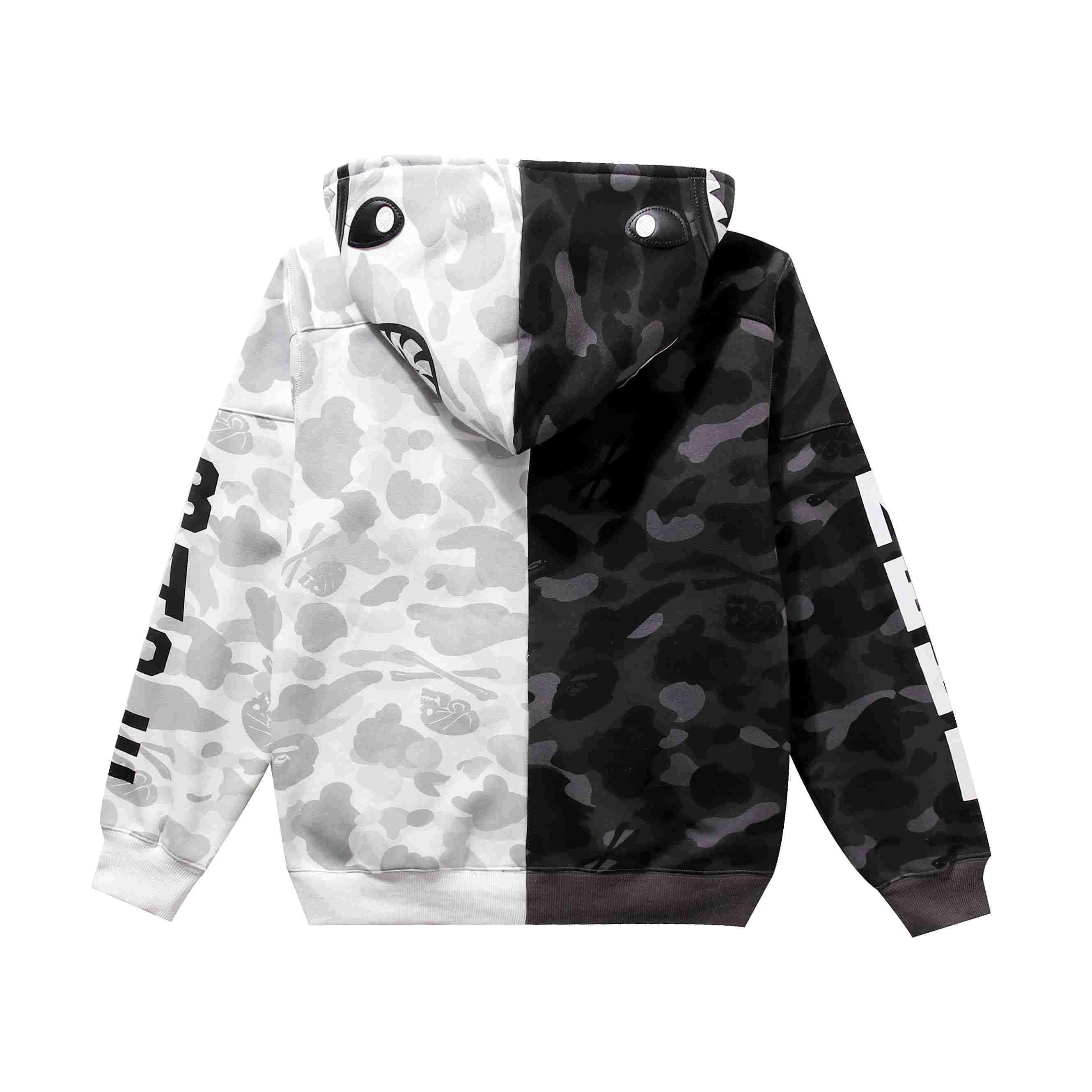 Bape x Neighborhood Split Camo Shark Full Zip Hoodie - FashionPlug