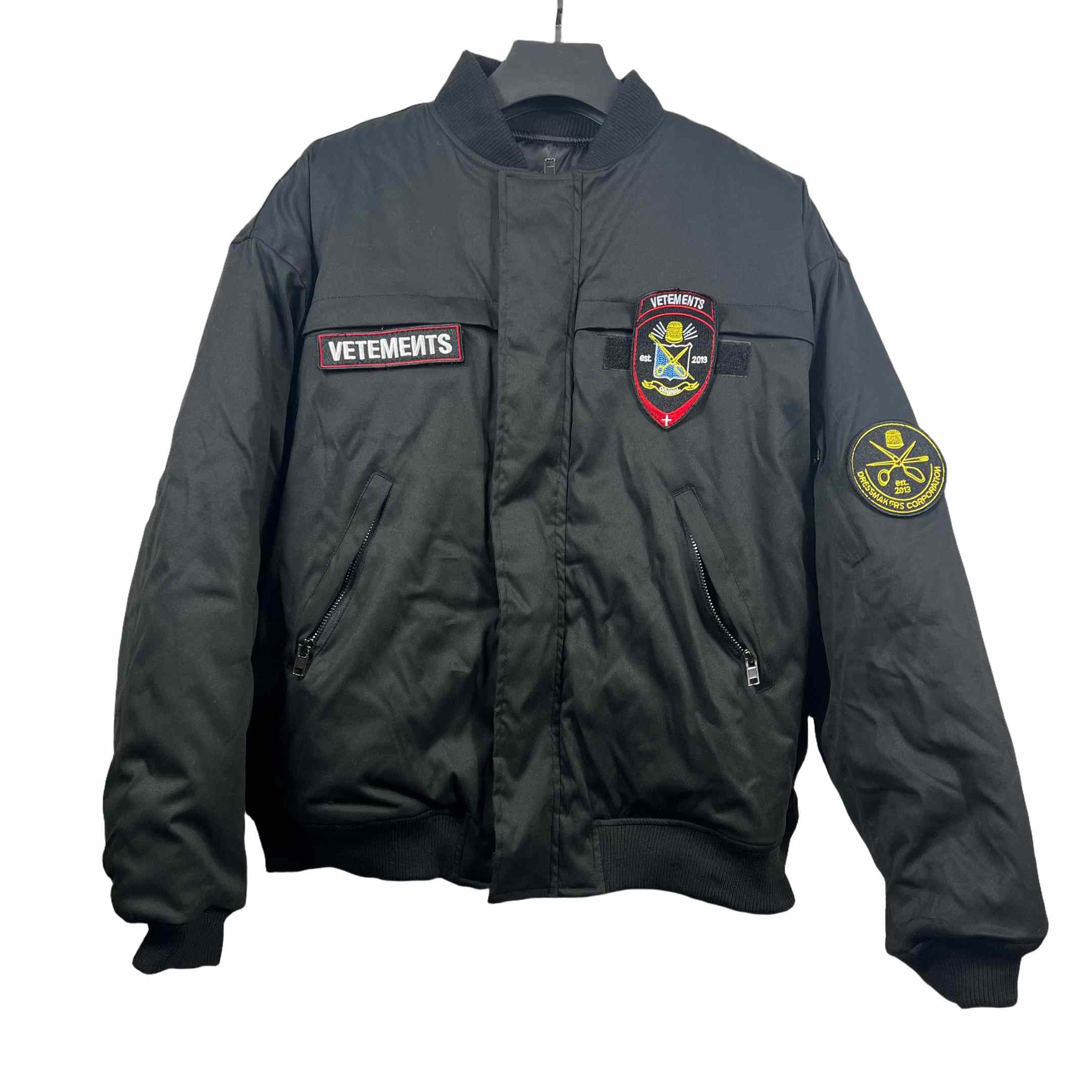 Vetements Black Cotton Patchwork Bomber Jacket - FashionPlug