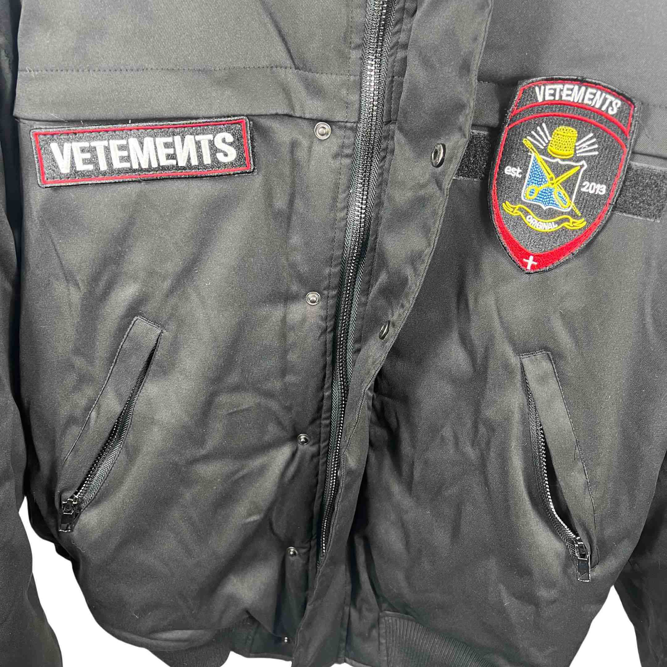 Vetements Black Cotton Patchwork Bomber Jacket - FashionPlug
