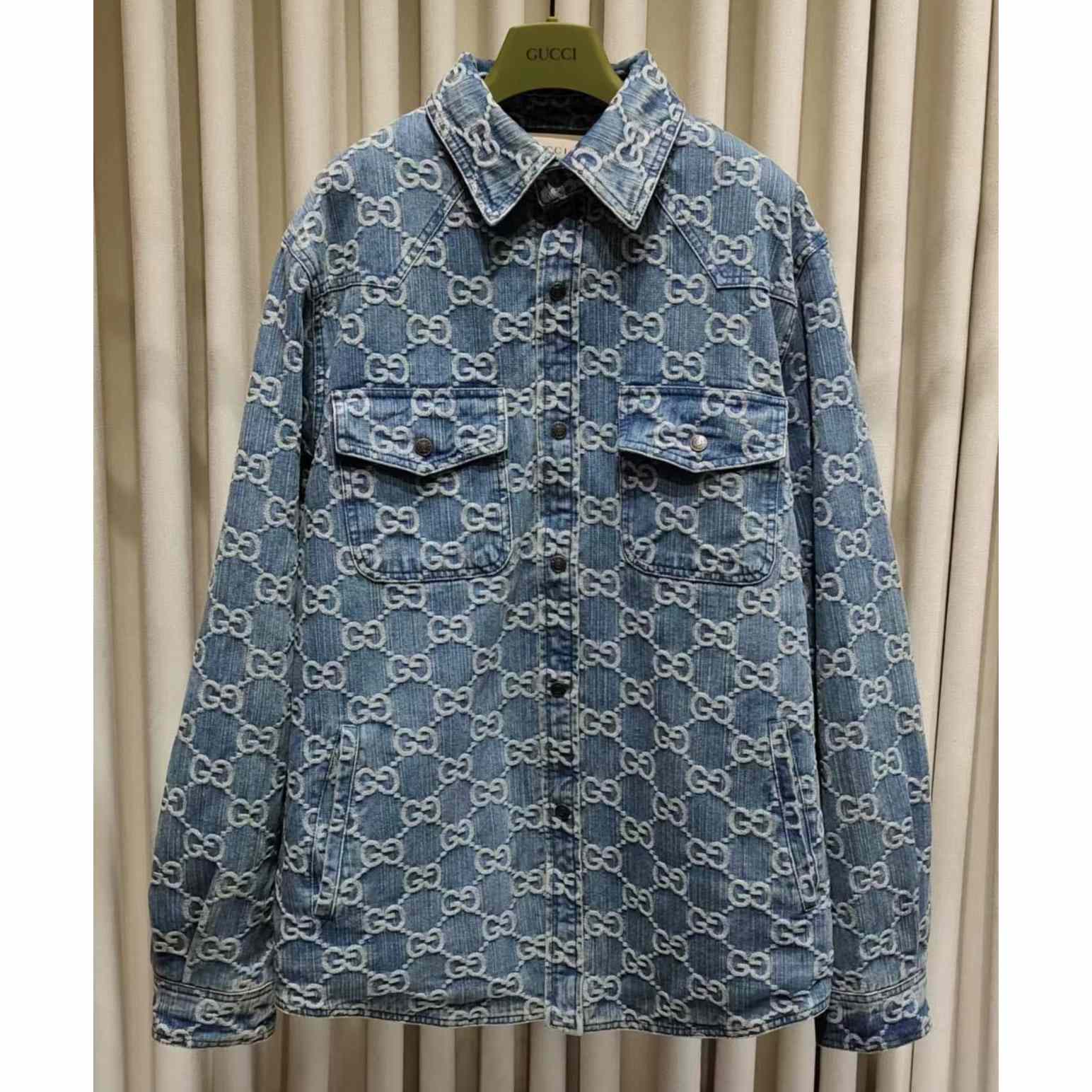 Gucci GG Jacquard Denim Shirt - FashionPlug