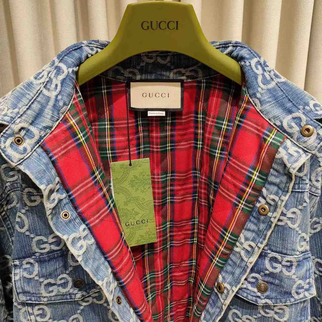 Gucci GG Jacquard Denim Shirt - FashionPlug