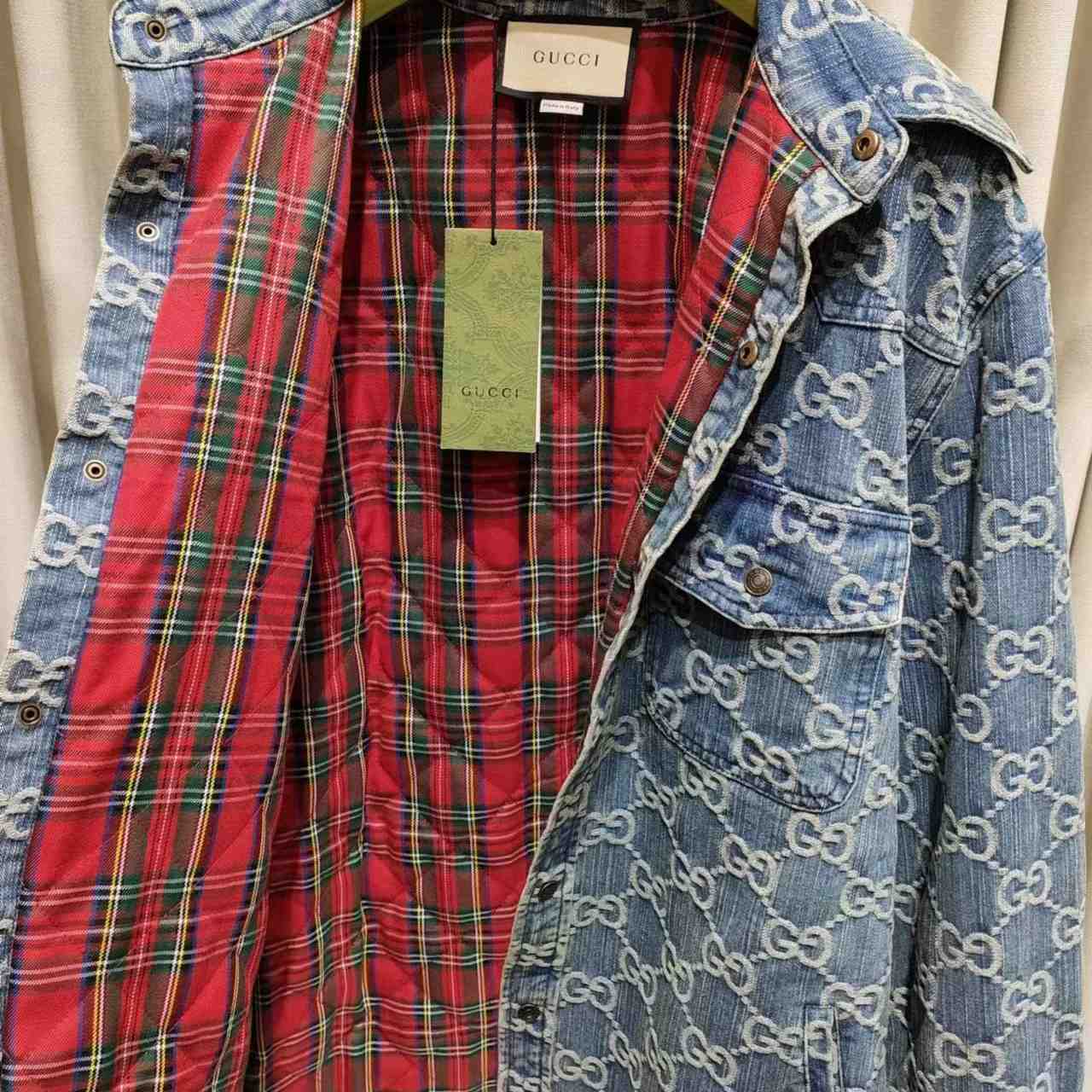 Gucci GG Jacquard Denim Shirt - FashionPlug