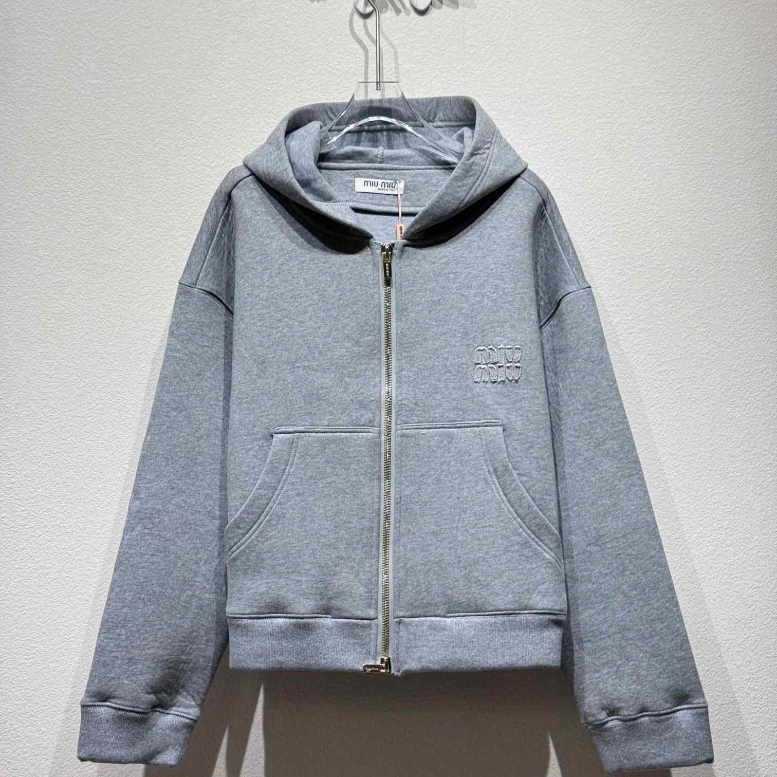 Miu Miu Cotton Zip-Up Hoodie - FashionPlug