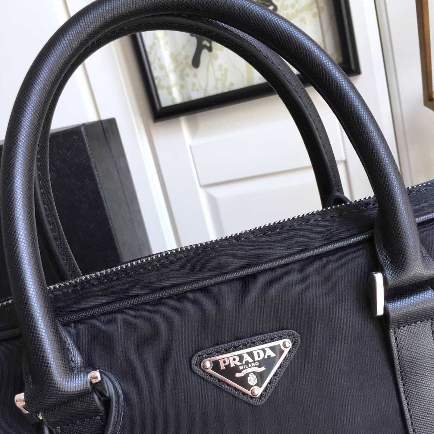 Prada Nylon Slim Briefcase Work Bag (36*28*6.5cm) - FashionPlug