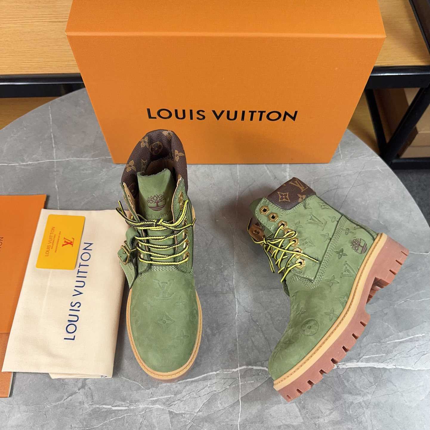Louis Vuitton x Timberland Monogram Ankle Boot - FashionPlug