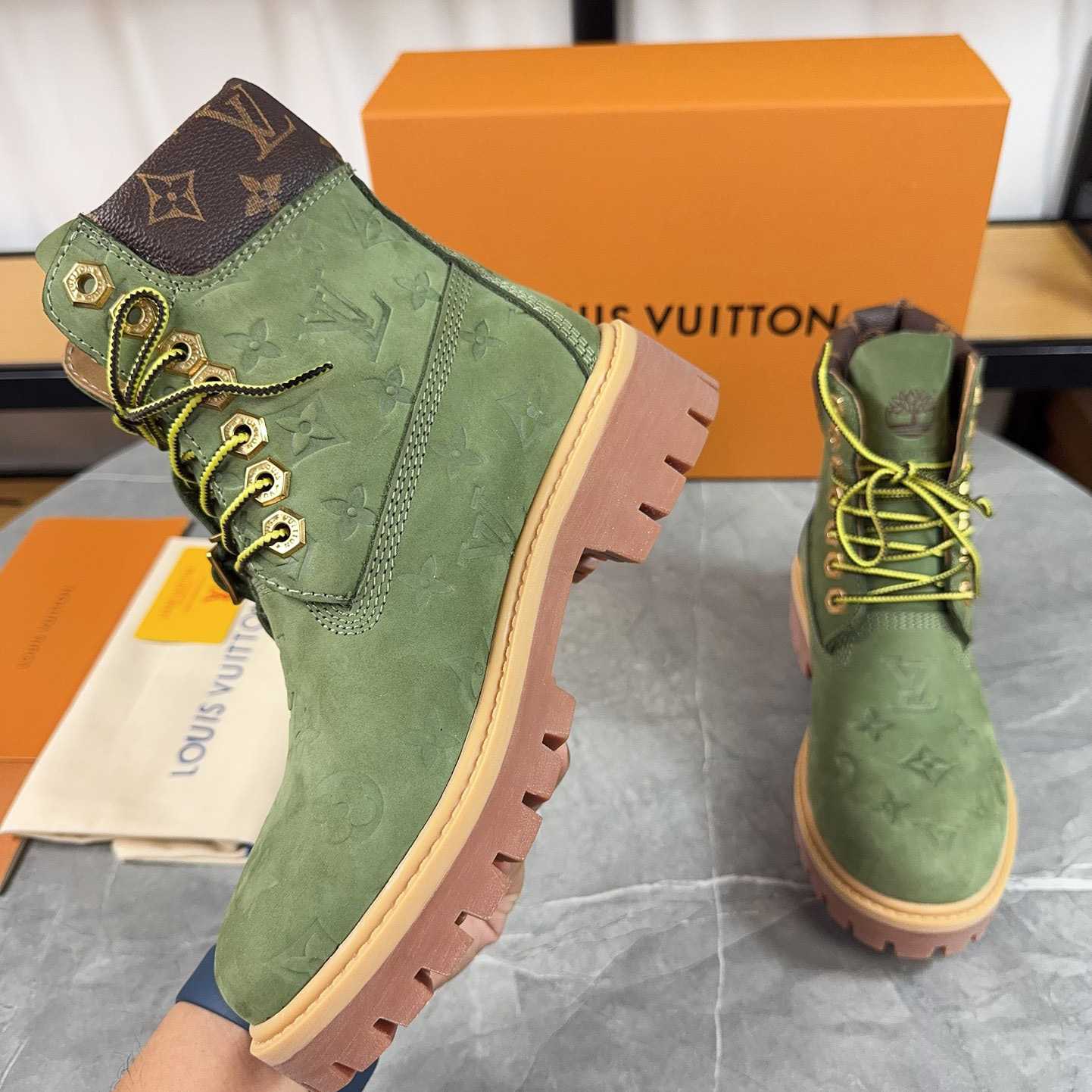 Louis Vuitton x Timberland Monogram Ankle Boot - FashionPlug