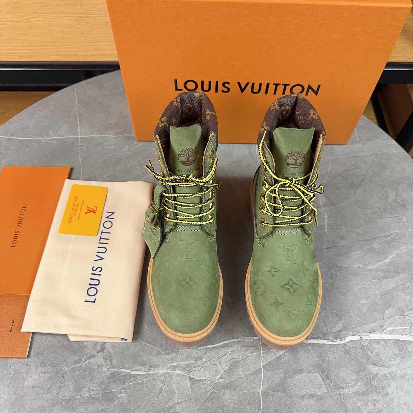 Louis Vuitton x Timberland Monogram Ankle Boot - FashionPlug
