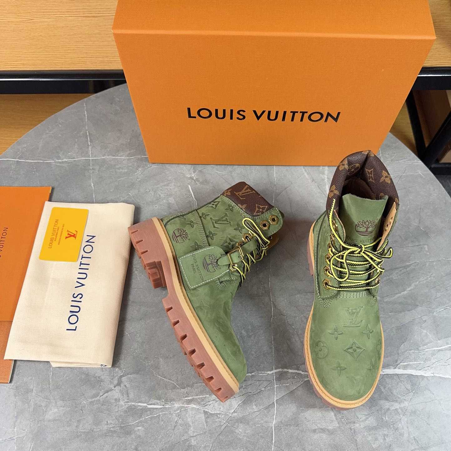 Louis Vuitton x Timberland Monogram Ankle Boot - FashionPlug