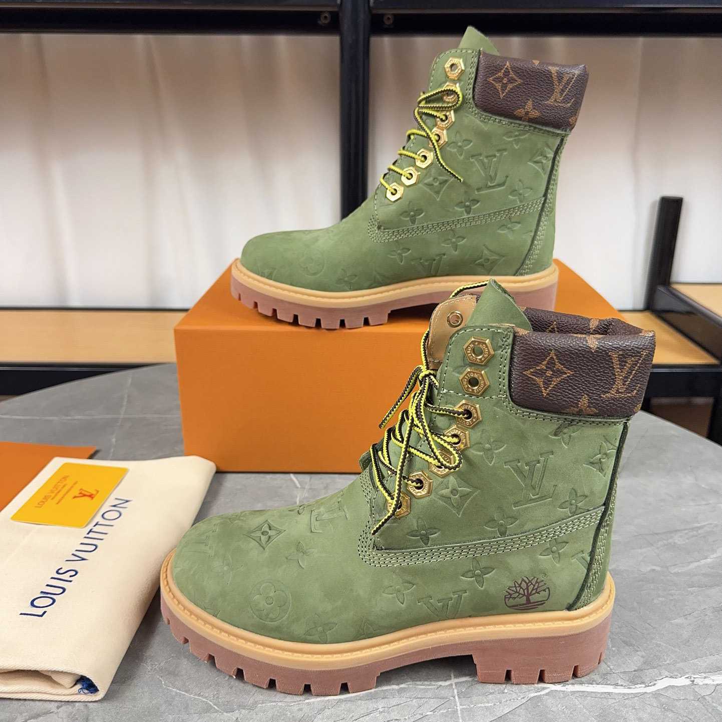 Louis Vuitton x Timberland Monogram Ankle Boot - FashionPlug
