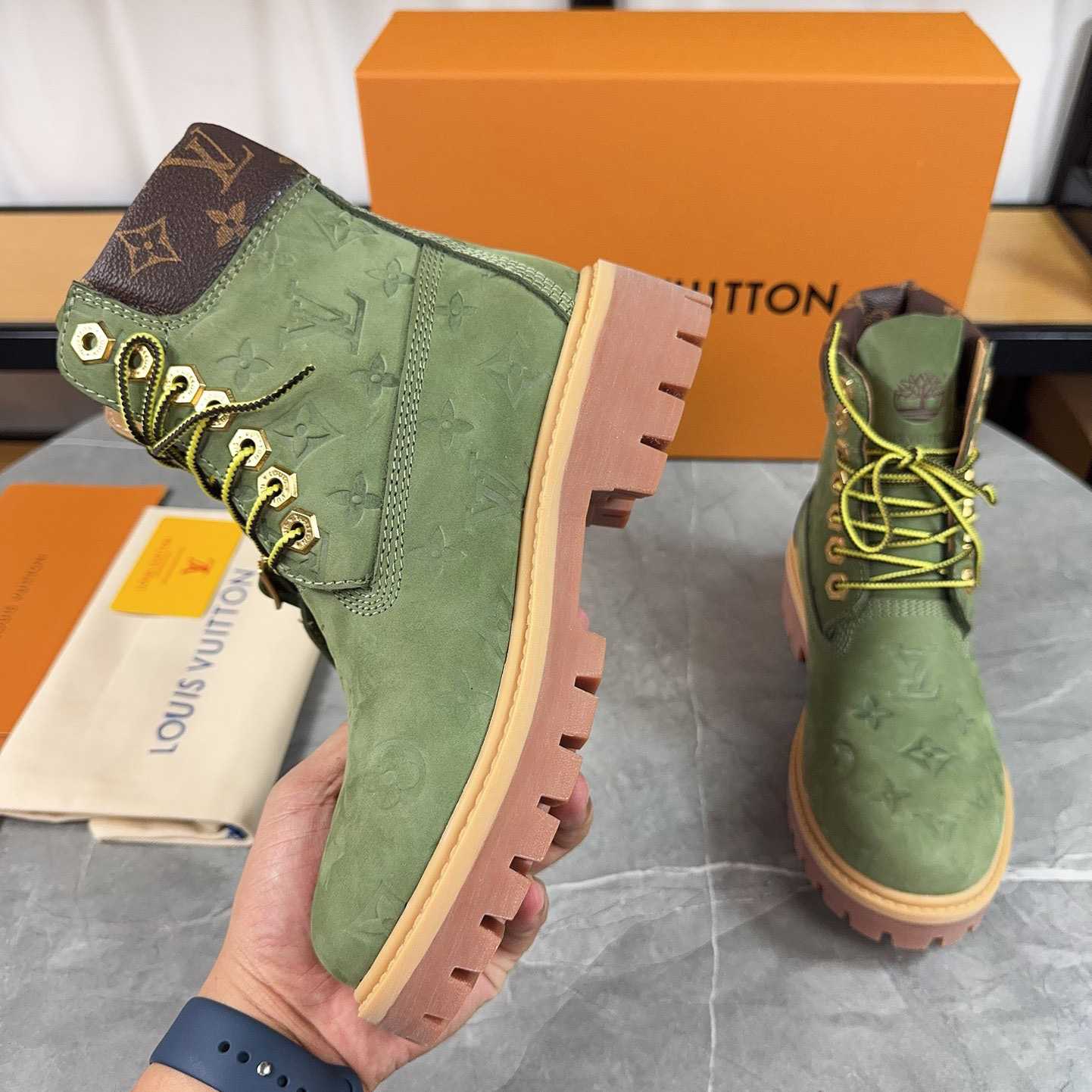 Louis Vuitton x Timberland Monogram Ankle Boot - FashionPlug