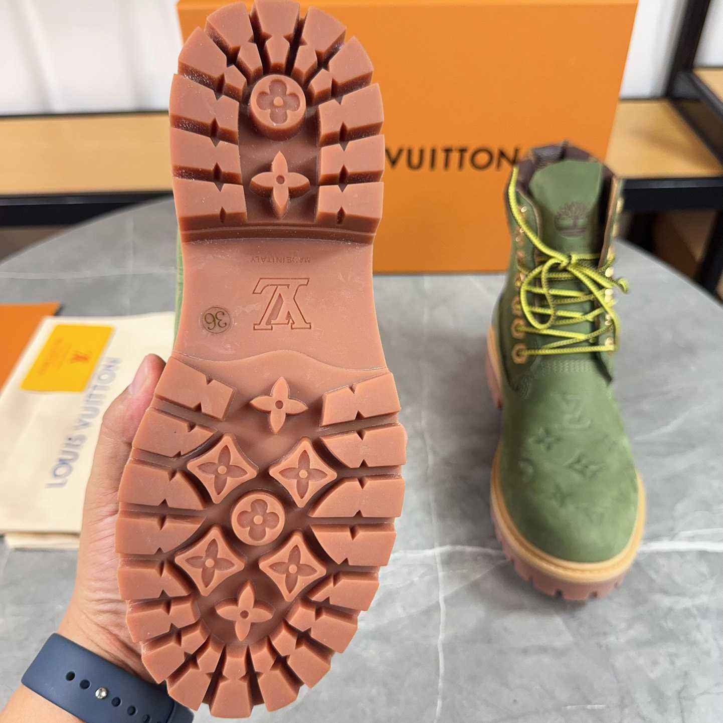 Louis Vuitton x Timberland Monogram Ankle Boot - FashionPlug