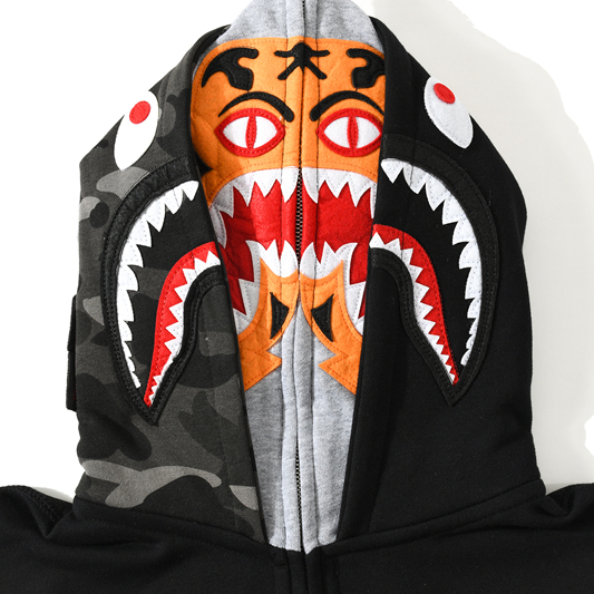 Bape Color Camo Tiger Shark Full Zip Double Hoodie - FashionPlug