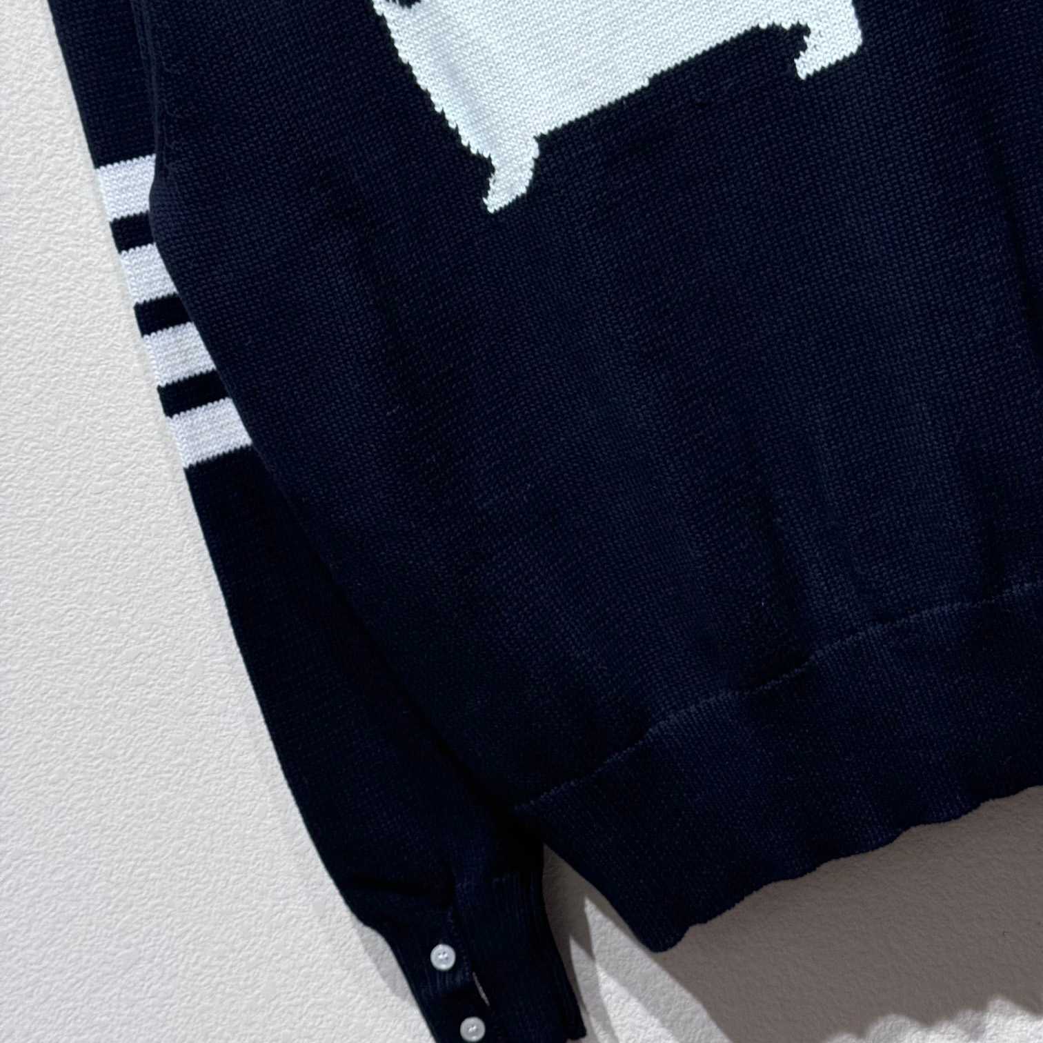 Thom Browne Cotton Hector Pointelle 4-bar V-neck Cardigan - FashionPlug