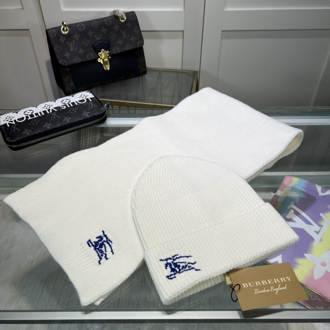 Burberry KD-embroidered Ribbed-knit Scarf & Beanie - FashionPlug