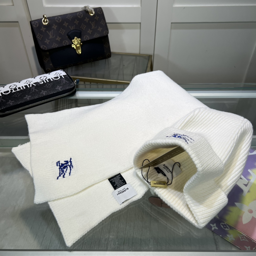 Burberry KD-embroidered Ribbed-knit Scarf & Beanie - FashionPlug