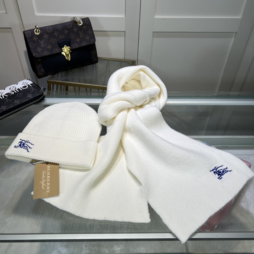 Burberry KD-embroidered Ribbed-knit Scarf & Beanie - FashionPlug