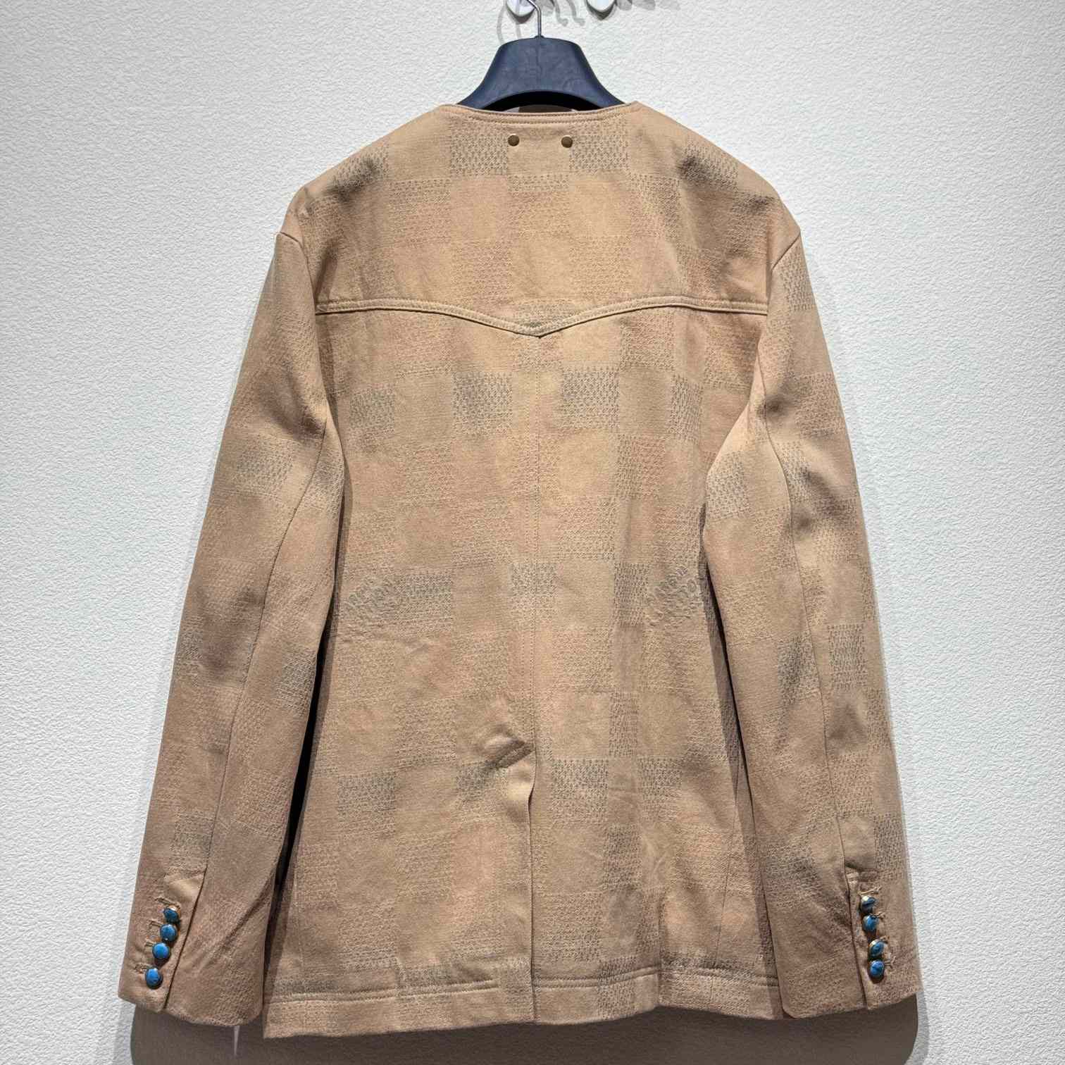Louis Vuitton Damier Collarless Workwear Cotton Jacket   1AFXPG - FashionPlug