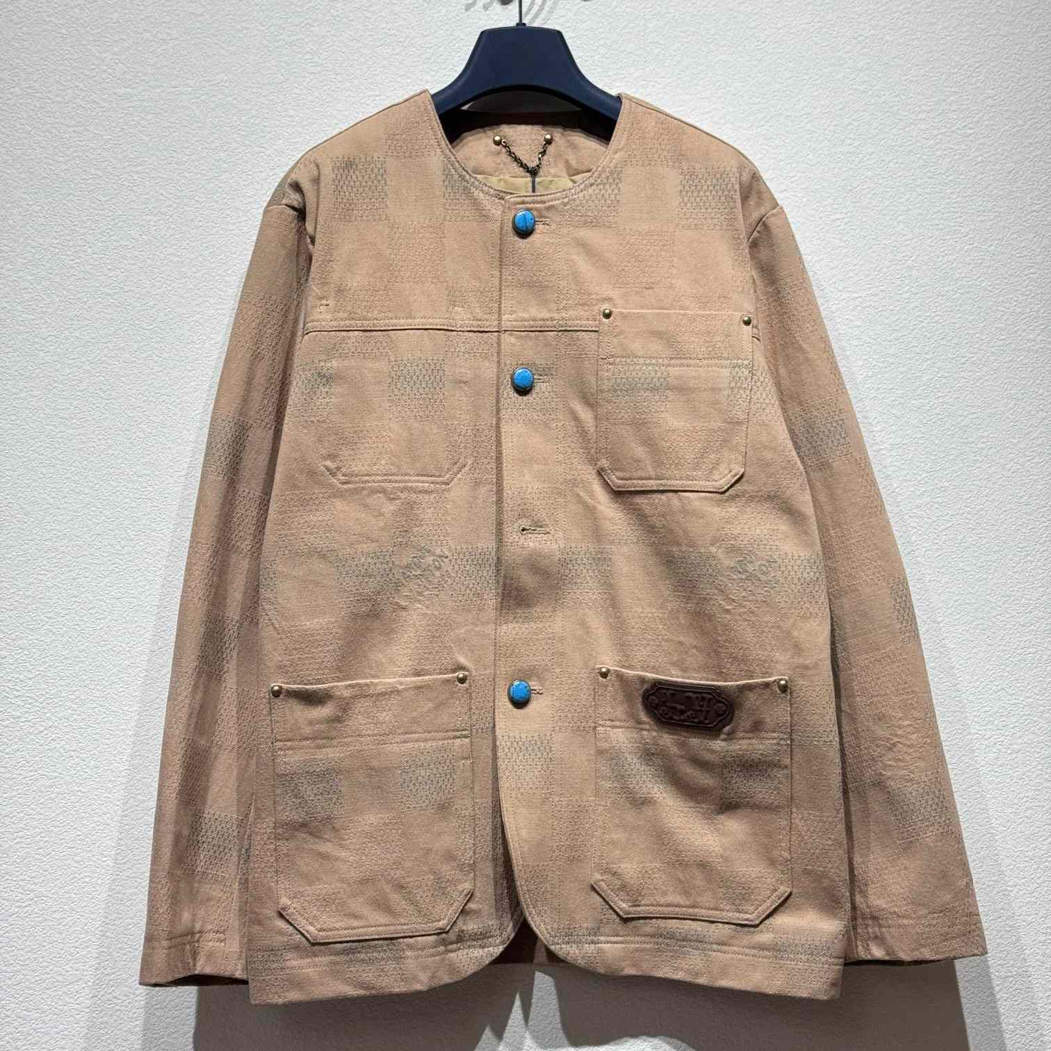 Louis Vuitton Damier Collarless Workwear Cotton Jacket   1AFXPG - FashionPlug