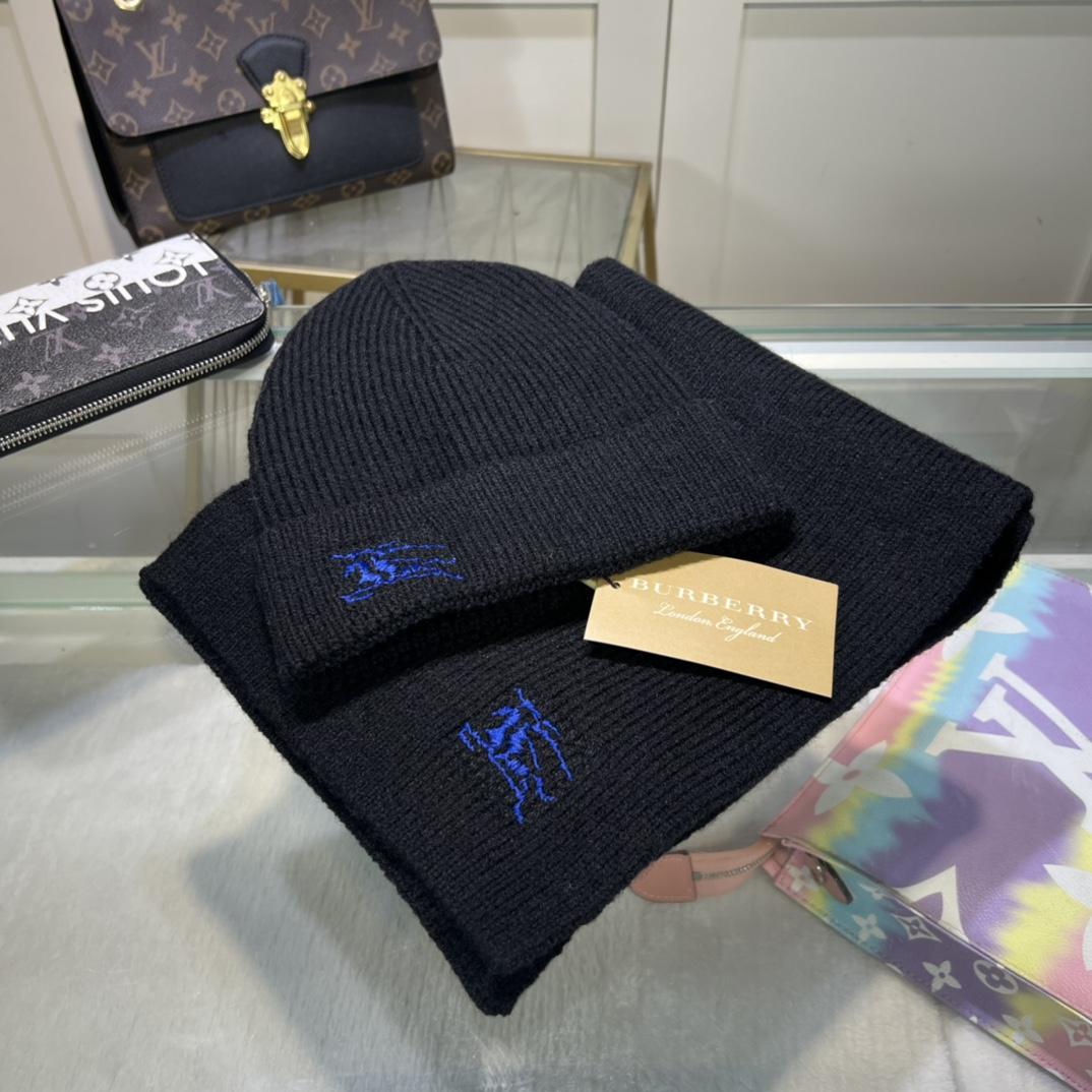 Burberry KD-embroidered Ribbed-knit Scarf & Beanie - FashionPlug