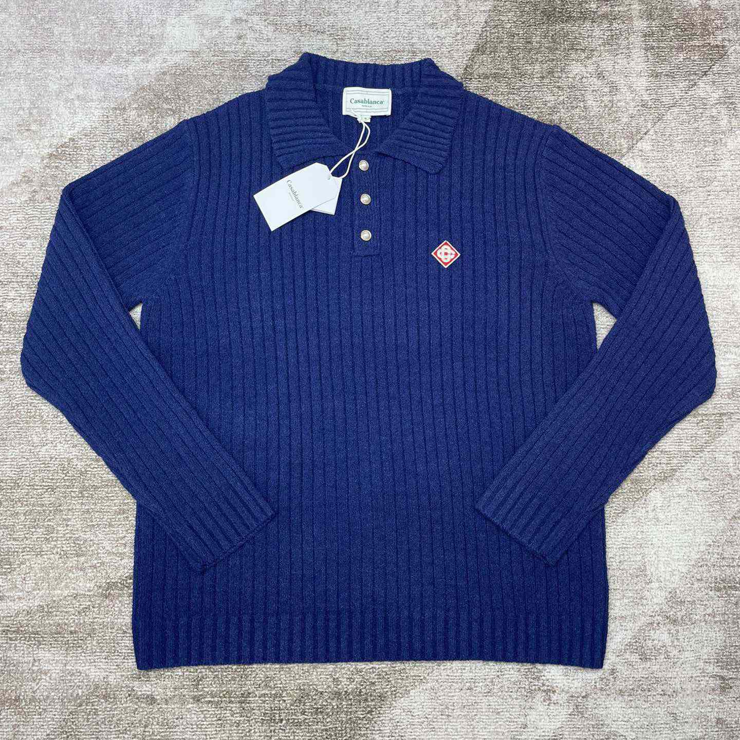 Casablanca  Ribbed Bouclé Cotton-Blend Polo Shirt   D0066 - FashionPlug
