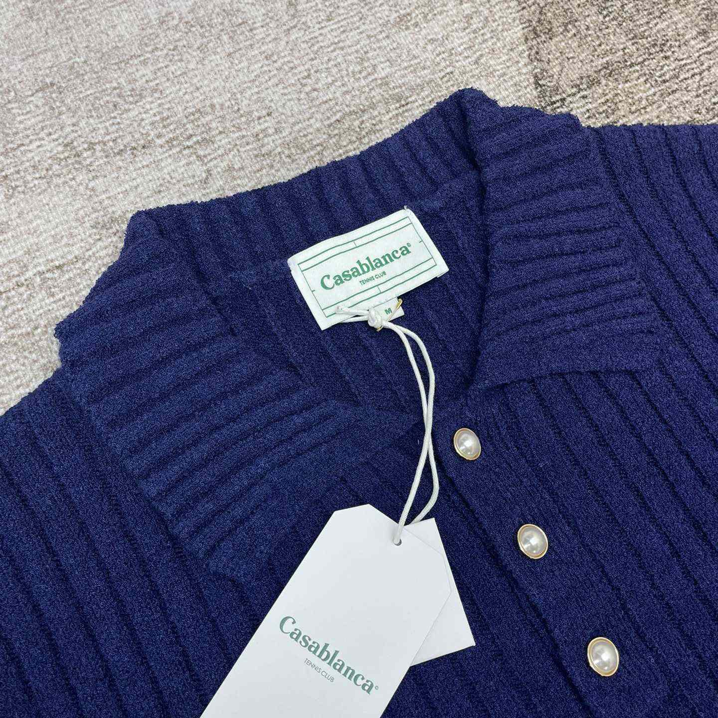 Casablanca  Ribbed Bouclé Cotton-Blend Polo Shirt   D0066 - FashionPlug
