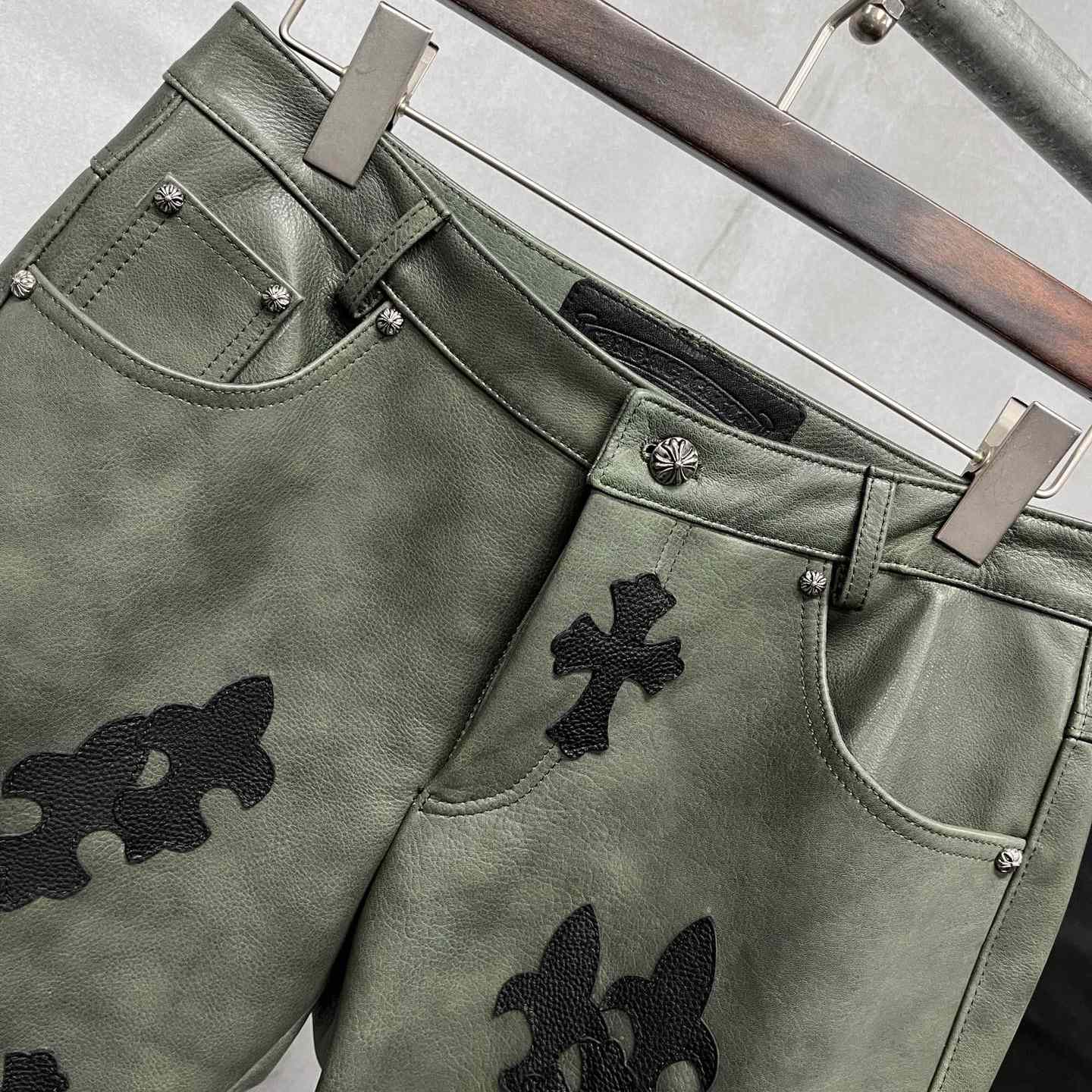 Chrome Heart Leather Cross Jeans - FashionPlug