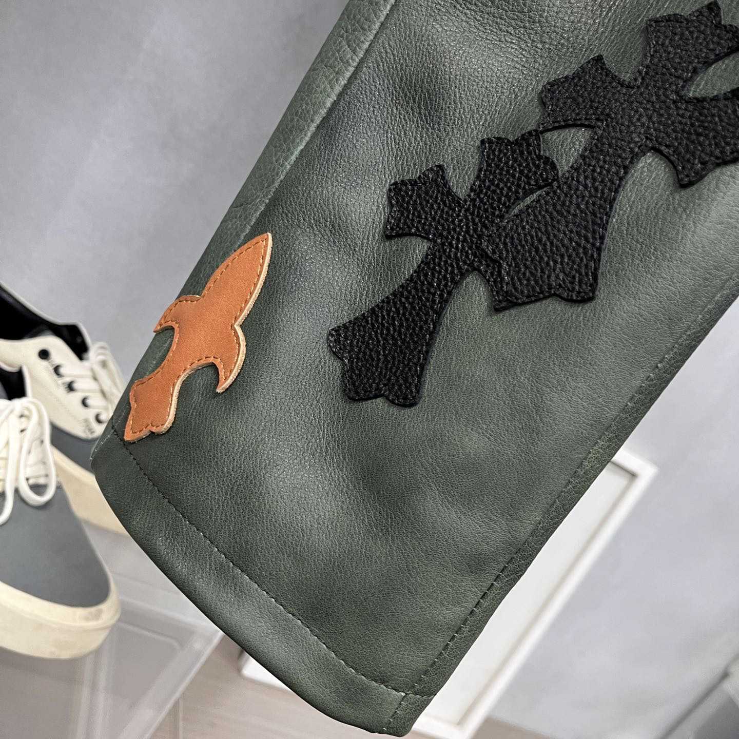 Chrome Heart Leather Cross Jeans - FashionPlug