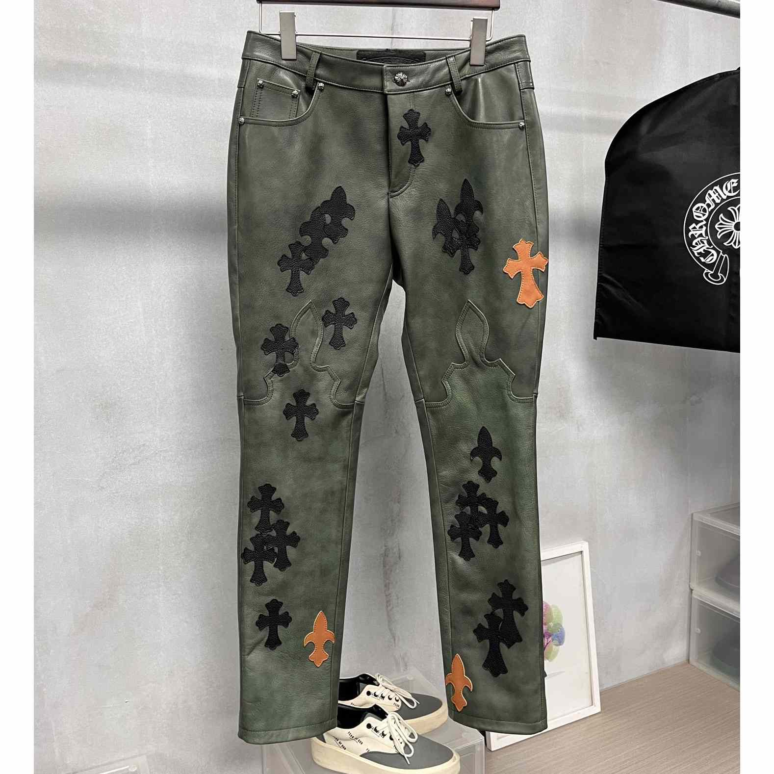 Chrome Heart Leather Cross Jeans - FashionPlug