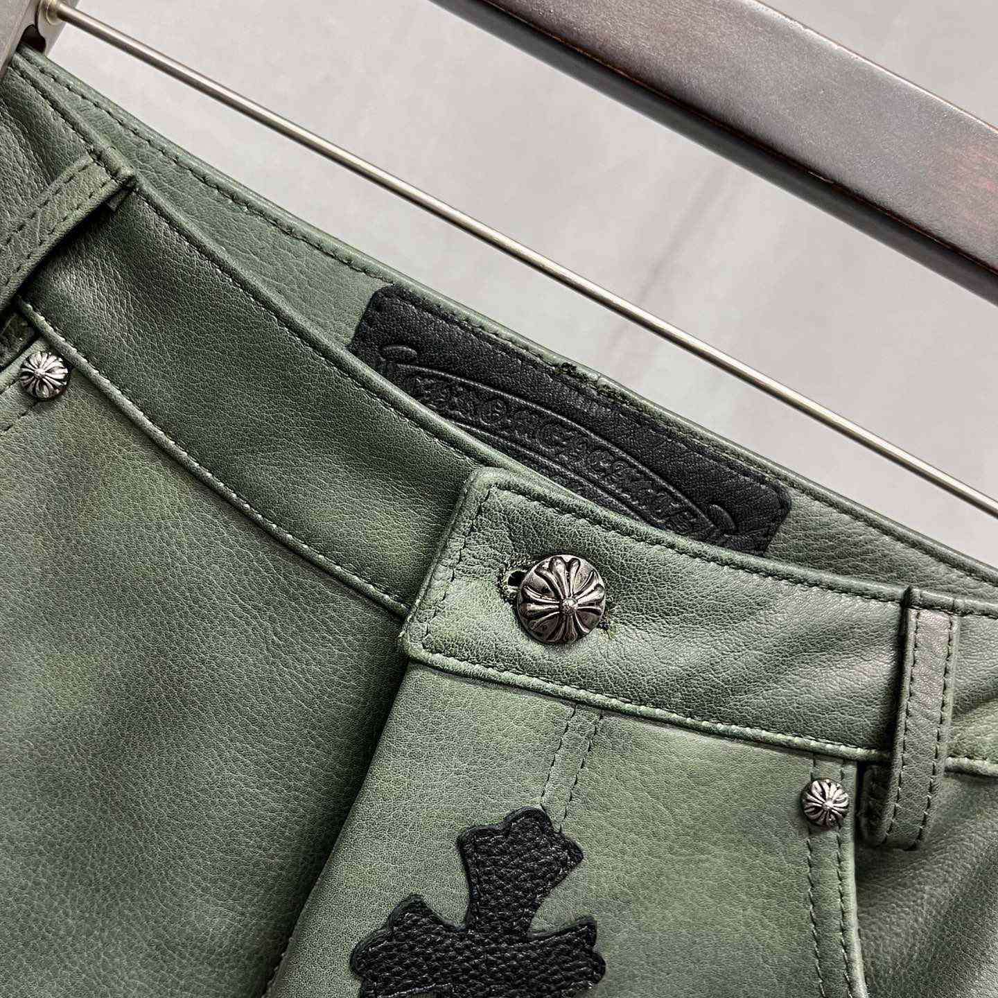 Chrome Heart Leather Cross Jeans - FashionPlug