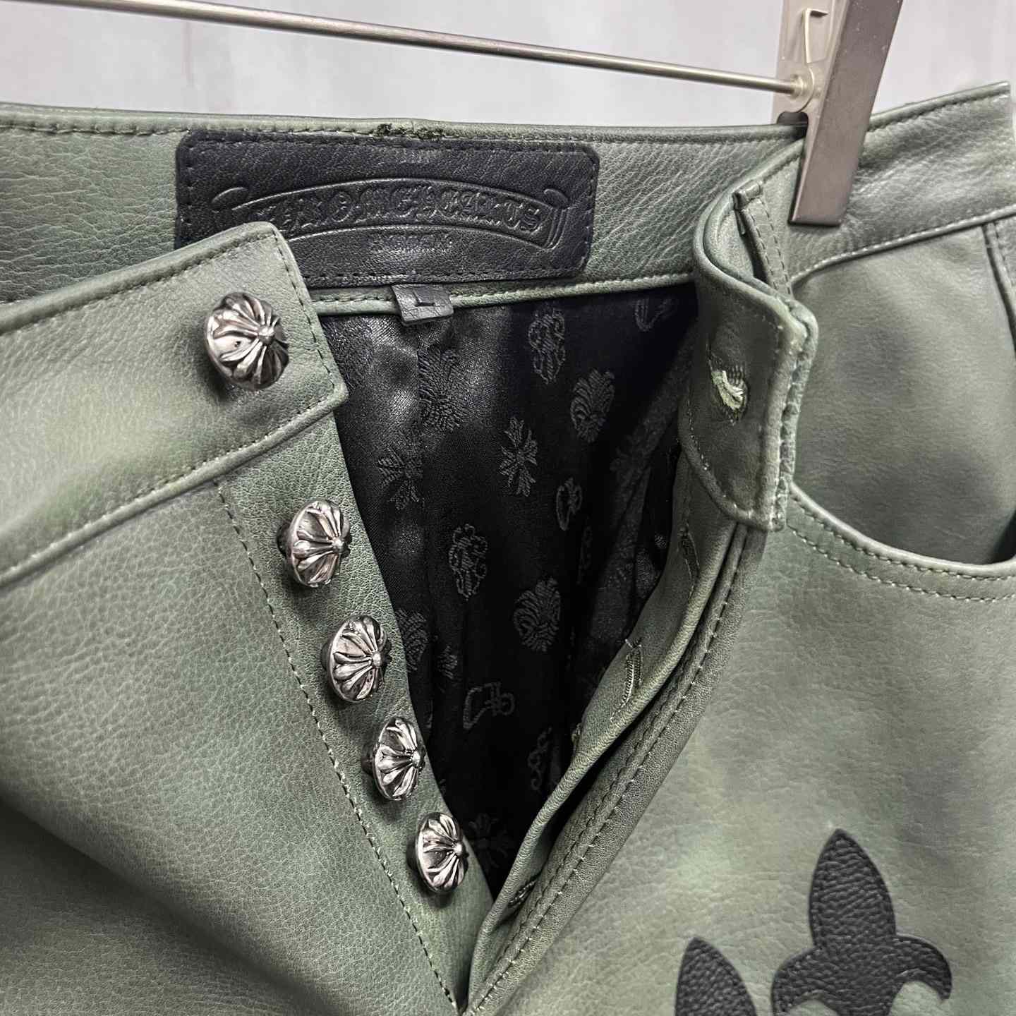 Chrome Heart Leather Cross Jeans - FashionPlug
