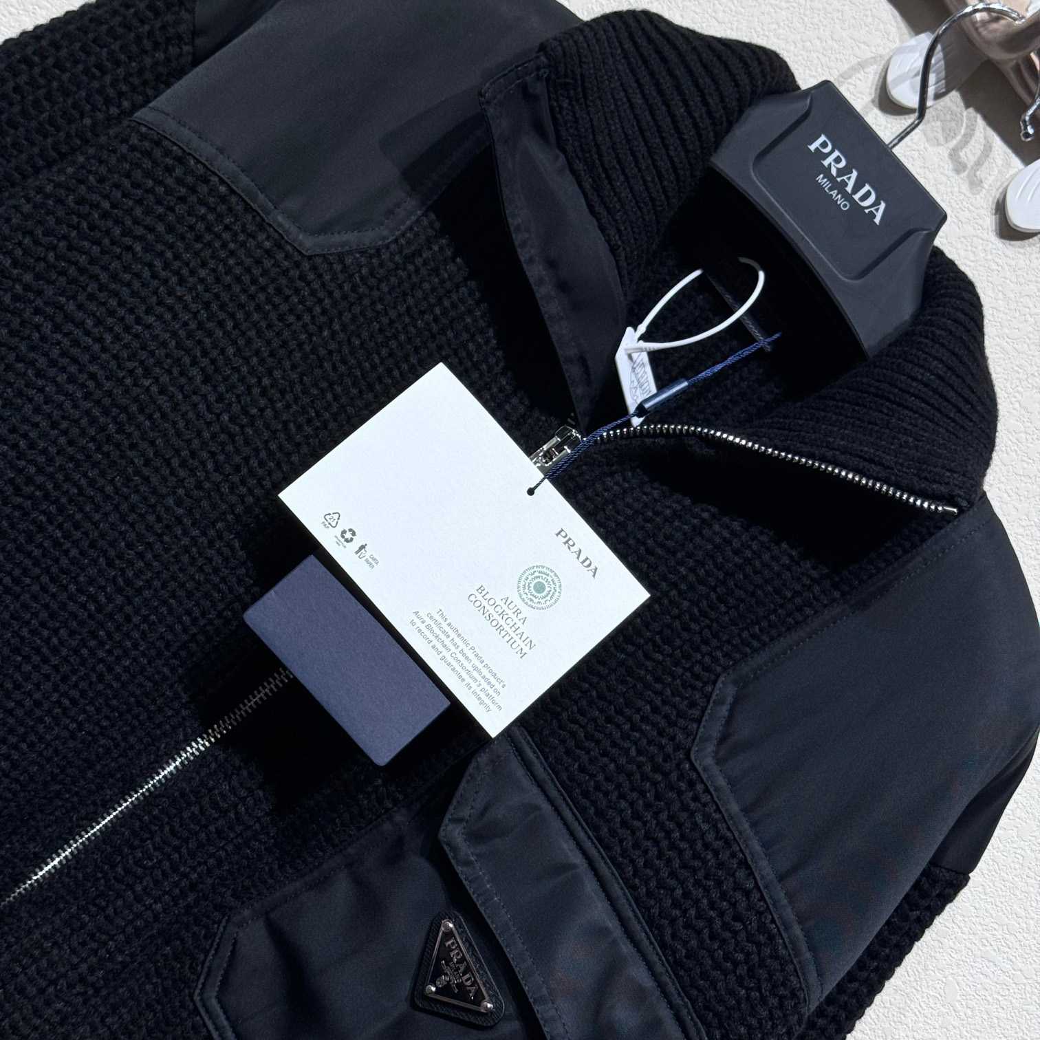 Prada Wool And Cashmere Cardigan With Re-Nylon Details - FashionPlug