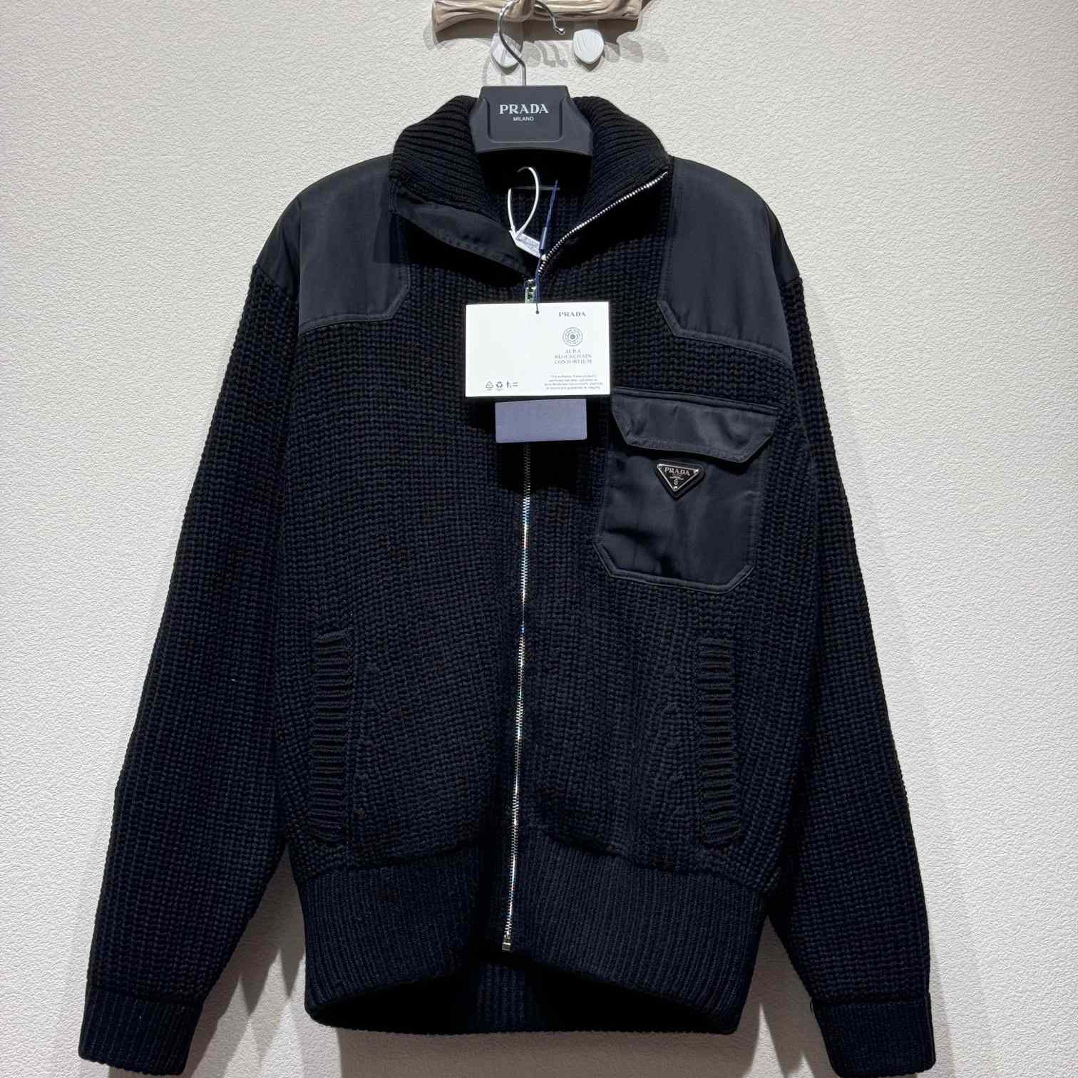 Prada Wool And Cashmere Cardigan With Re-Nylon Details - FashionPlug