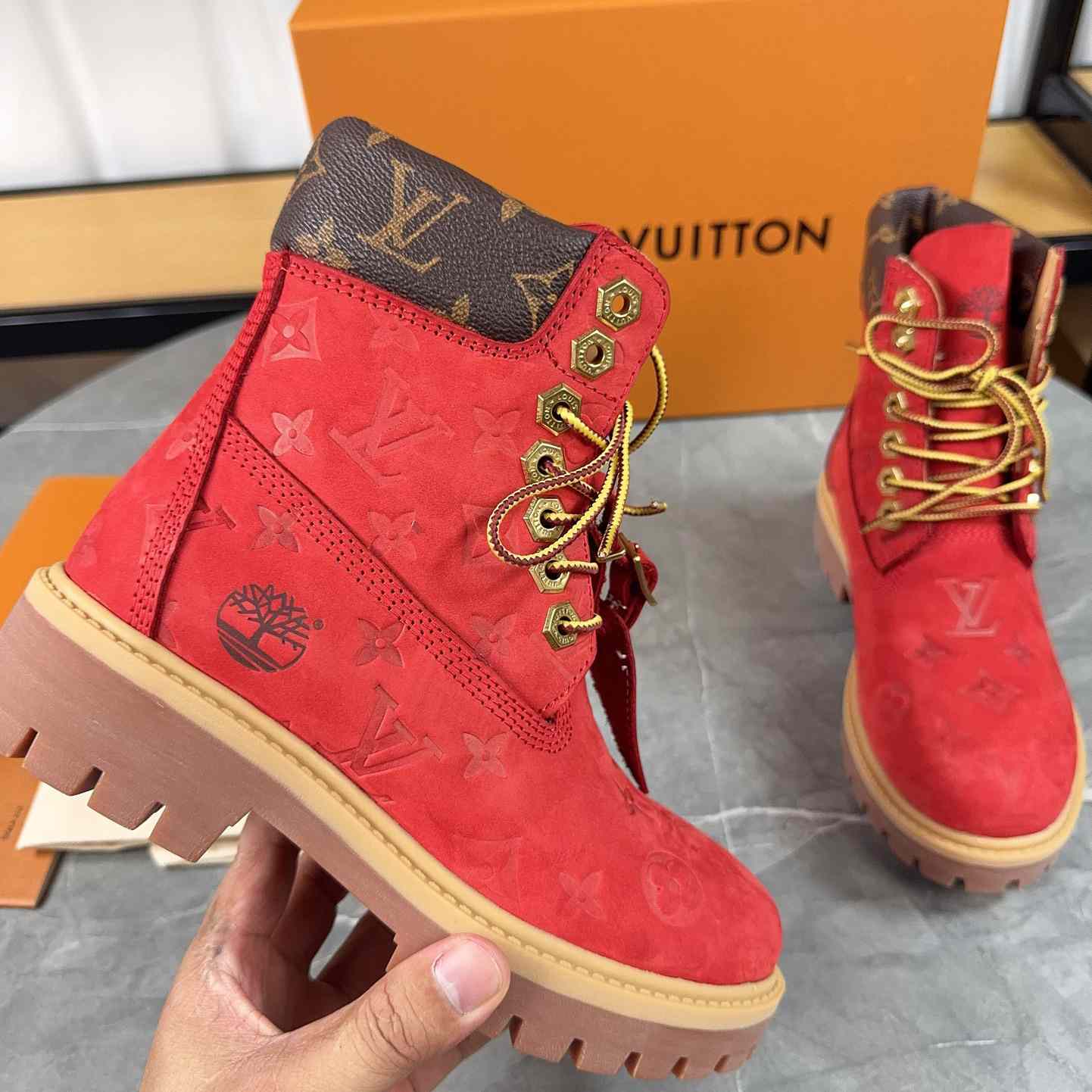 Louis Vuitton x Timberland Monogram Ankle Boot - FashionPlug