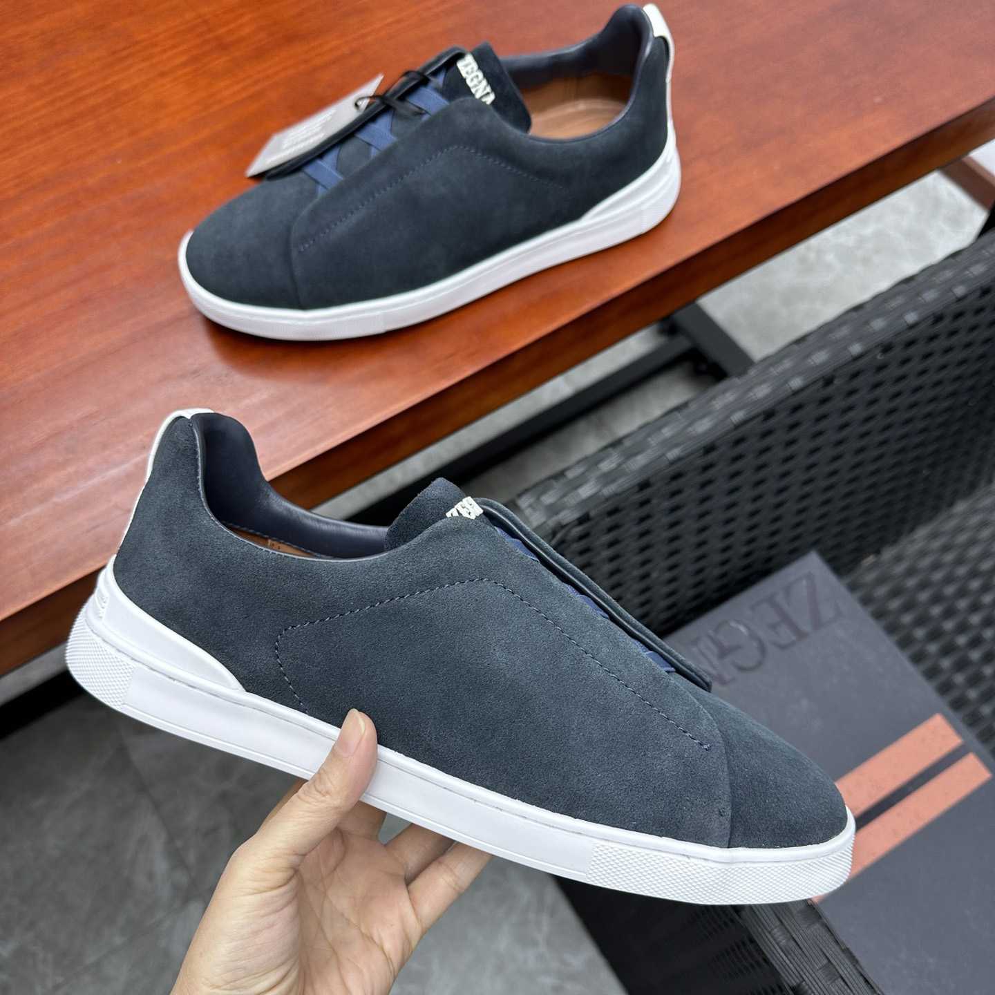 Zegna Suede Triple Stitch™ Sneakers - FashionPlug