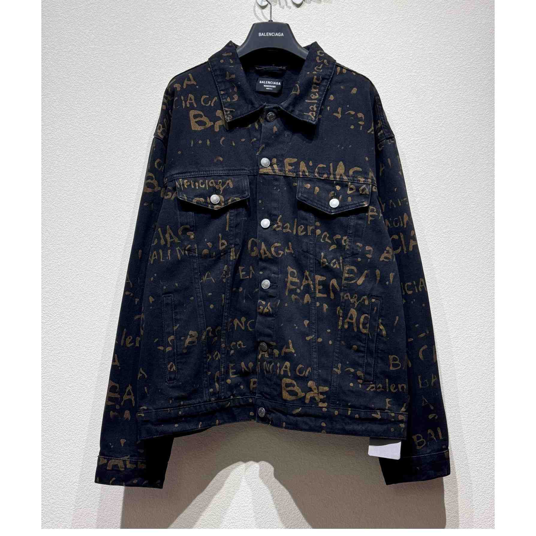 Balenciaga Bleachy Allover Denim Jacket - FashionPlug