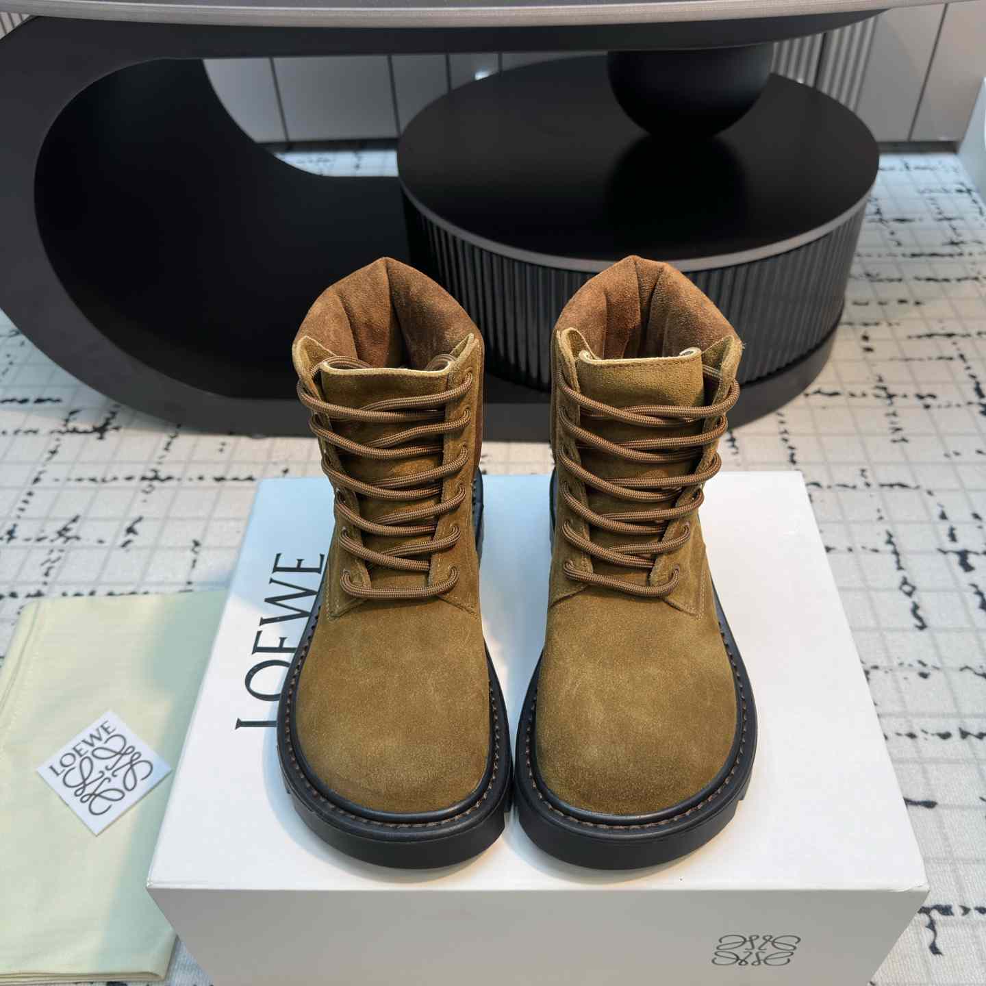 Loewe Sierra Combat Ankle Boot In Suede - FashionPlug