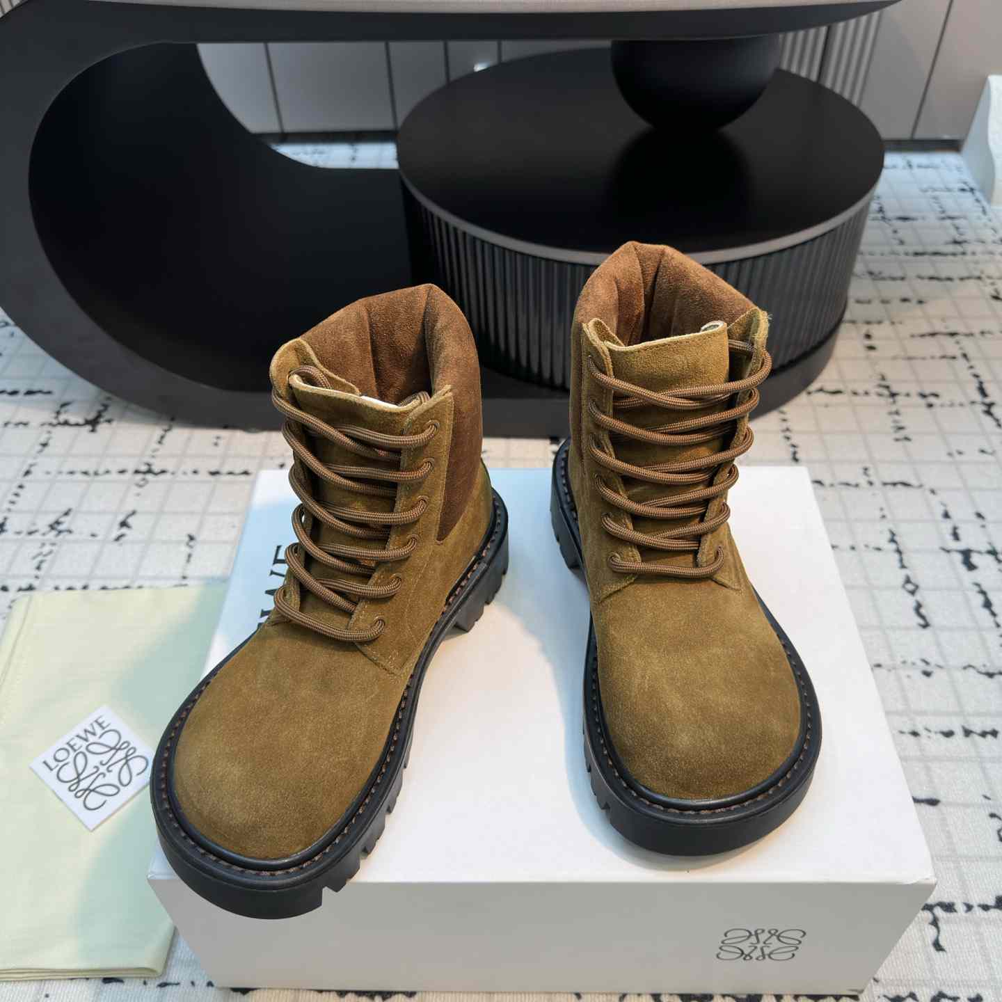 Loewe Sierra Combat Ankle Boot In Suede - FashionPlug