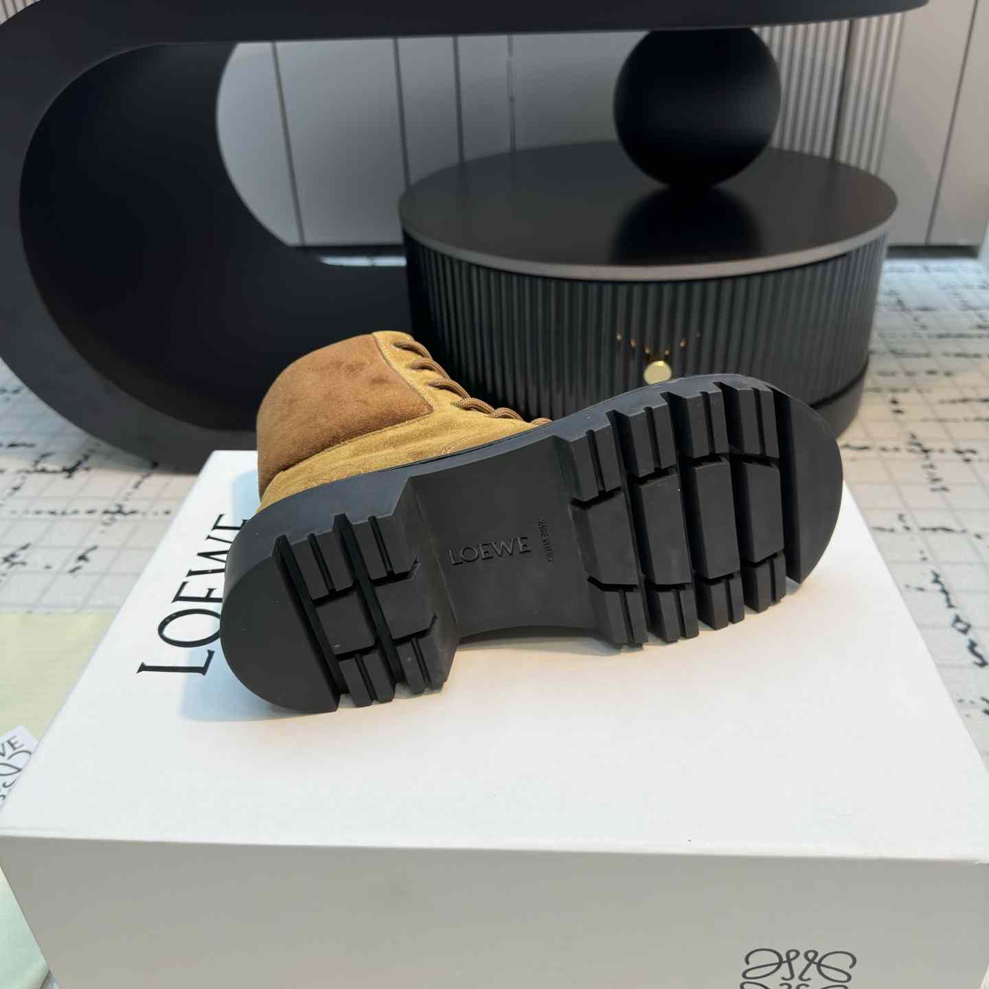 Loewe Sierra Combat Ankle Boot In Suede - FashionPlug